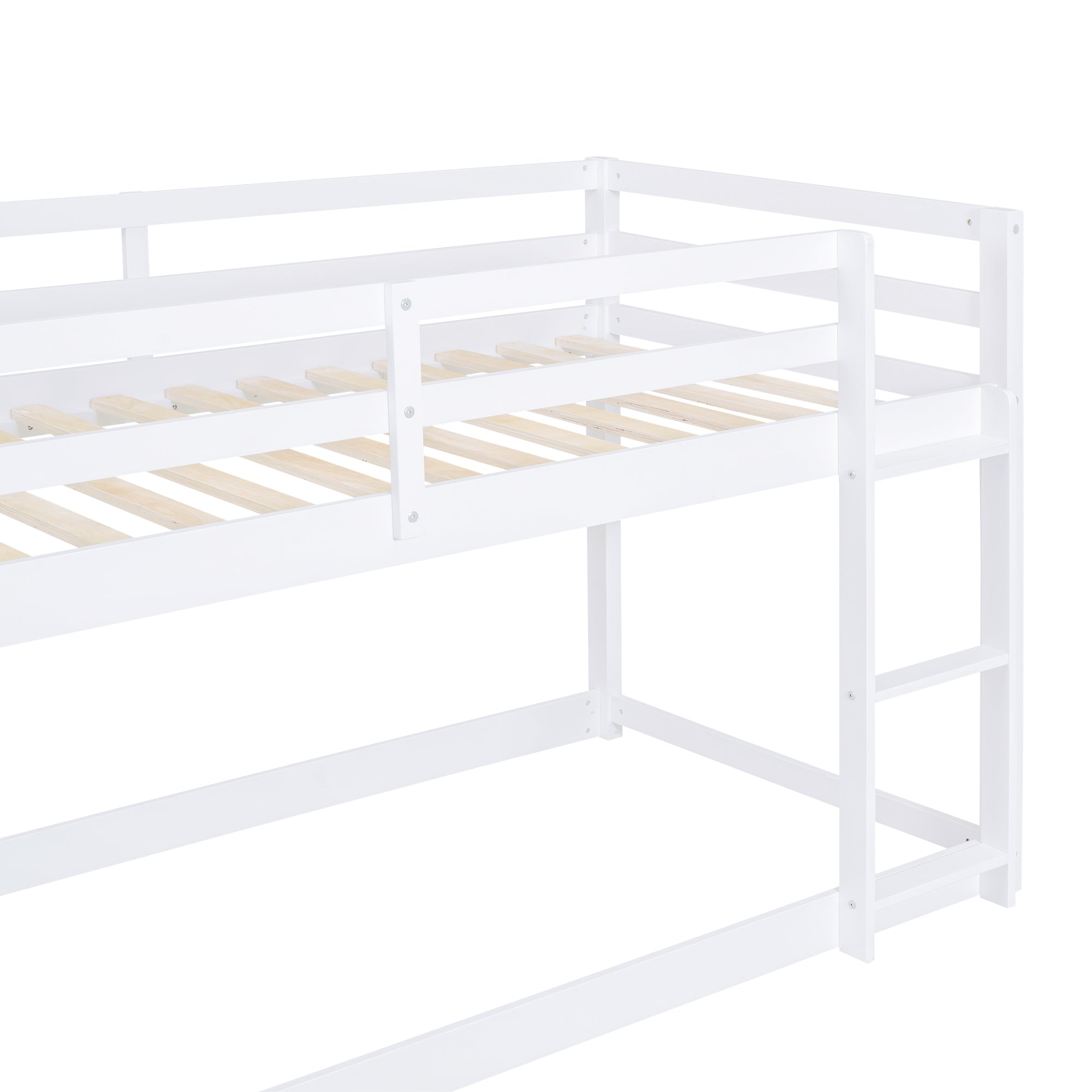 Twin over Twin Floor Bunk Bed with Ladder, White(Old SKU:WF293017AAK)