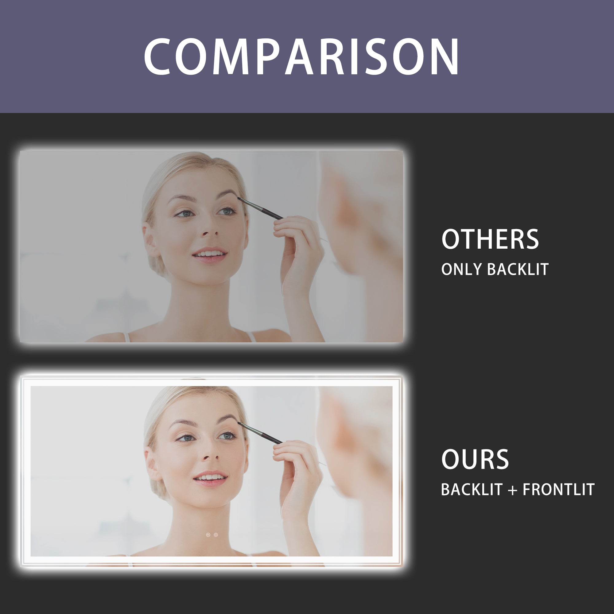 72×36 inch LED-Lit bathroom mirror, wall mounted anti-fog memory Large Adjustable Brightness front and back light Rectangular Vanity mirror