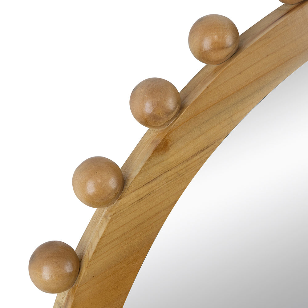 D34" Wood Round Mirror with Beaded Frame, Circle Wall Mirror for Living Room Bedroom Entryway