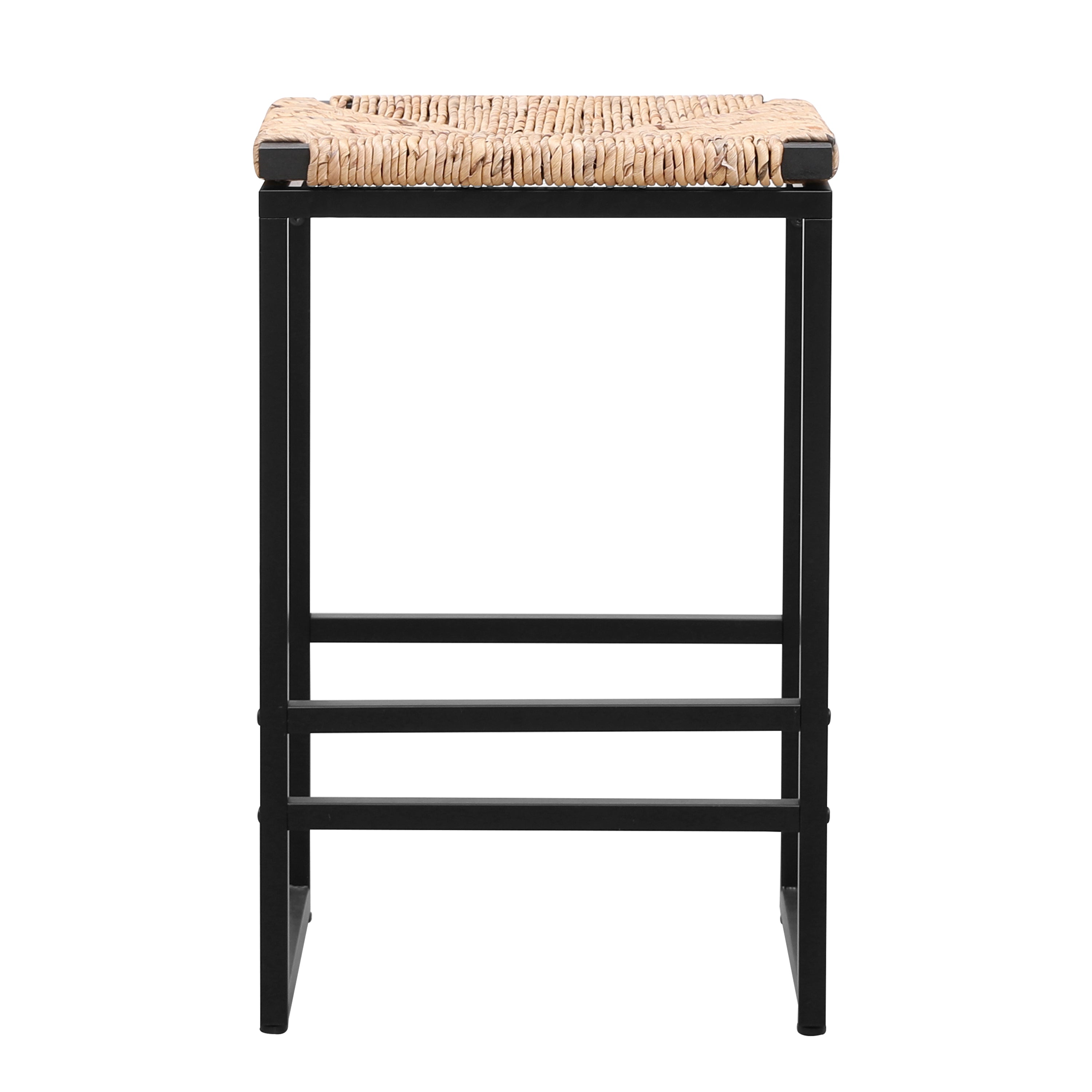 Set of 2 Water Hyacinth Woven Bar Stools for Kitchen Counter Water Hyacinth Grass Backless Barstools with Footrest (Water Hyacinth Backless)