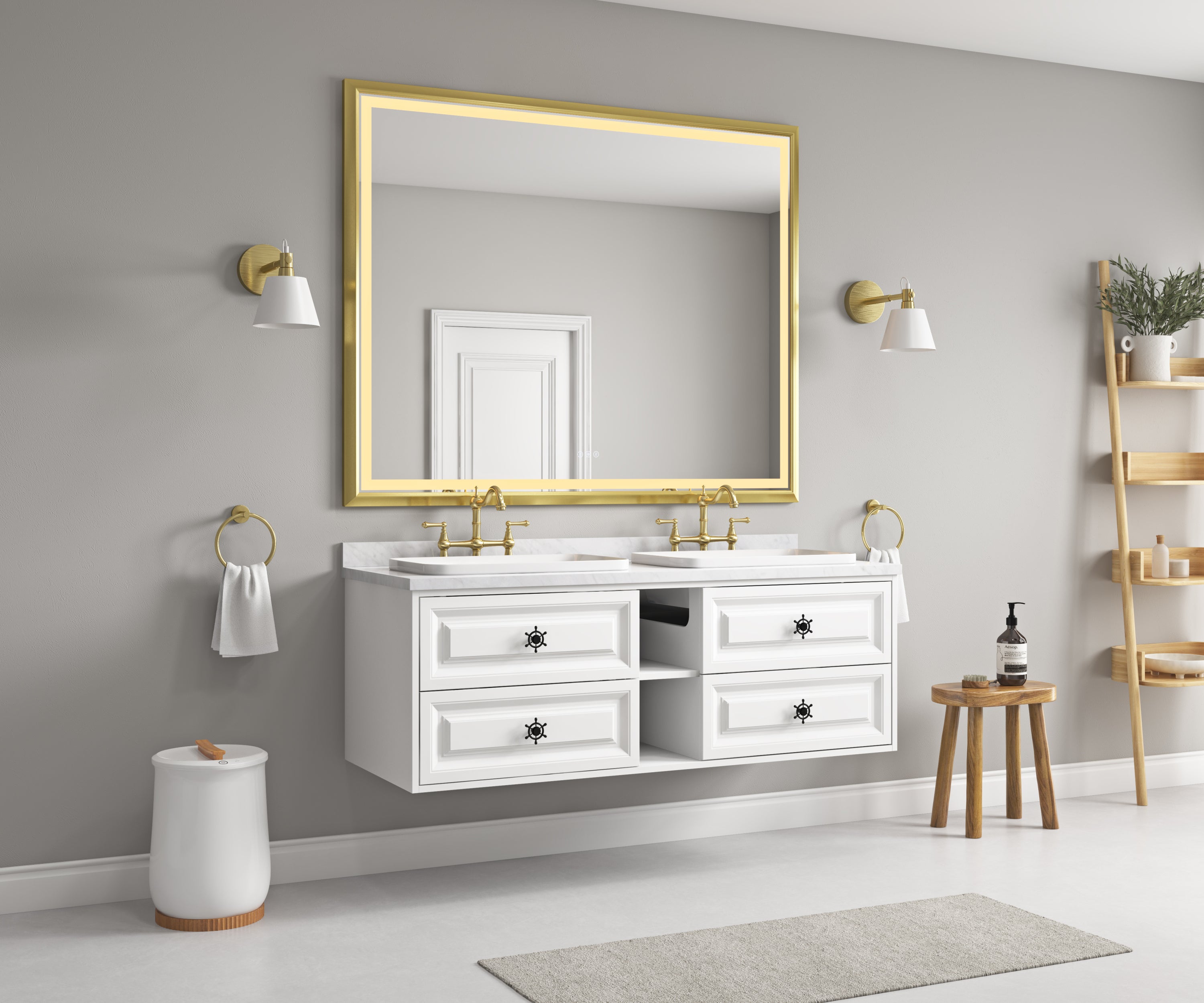 bathroom led mirror is multi-functional and each function is controlled by a smart touch button.