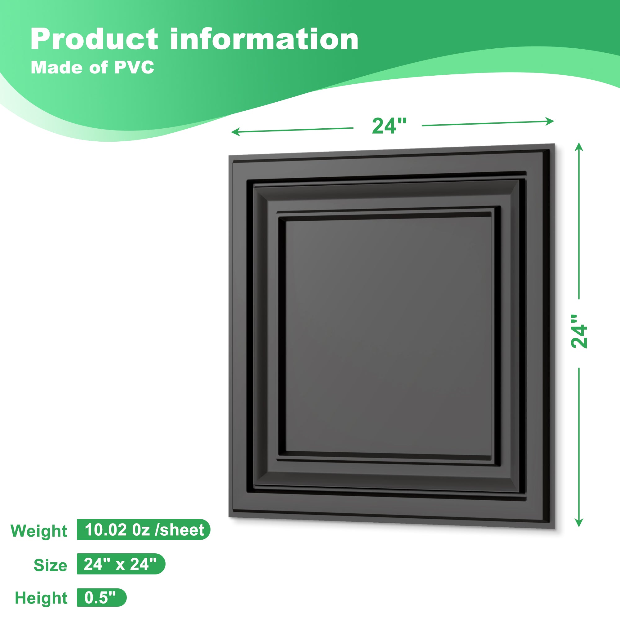 PVC Ceiling Tiles, 2x2 Feet Glue Up Plastic Sheet in Black, Suitable for Kitchen, Living Room, and Home Decorative Ceilings (12-Pack, 48 Sq.ft)
