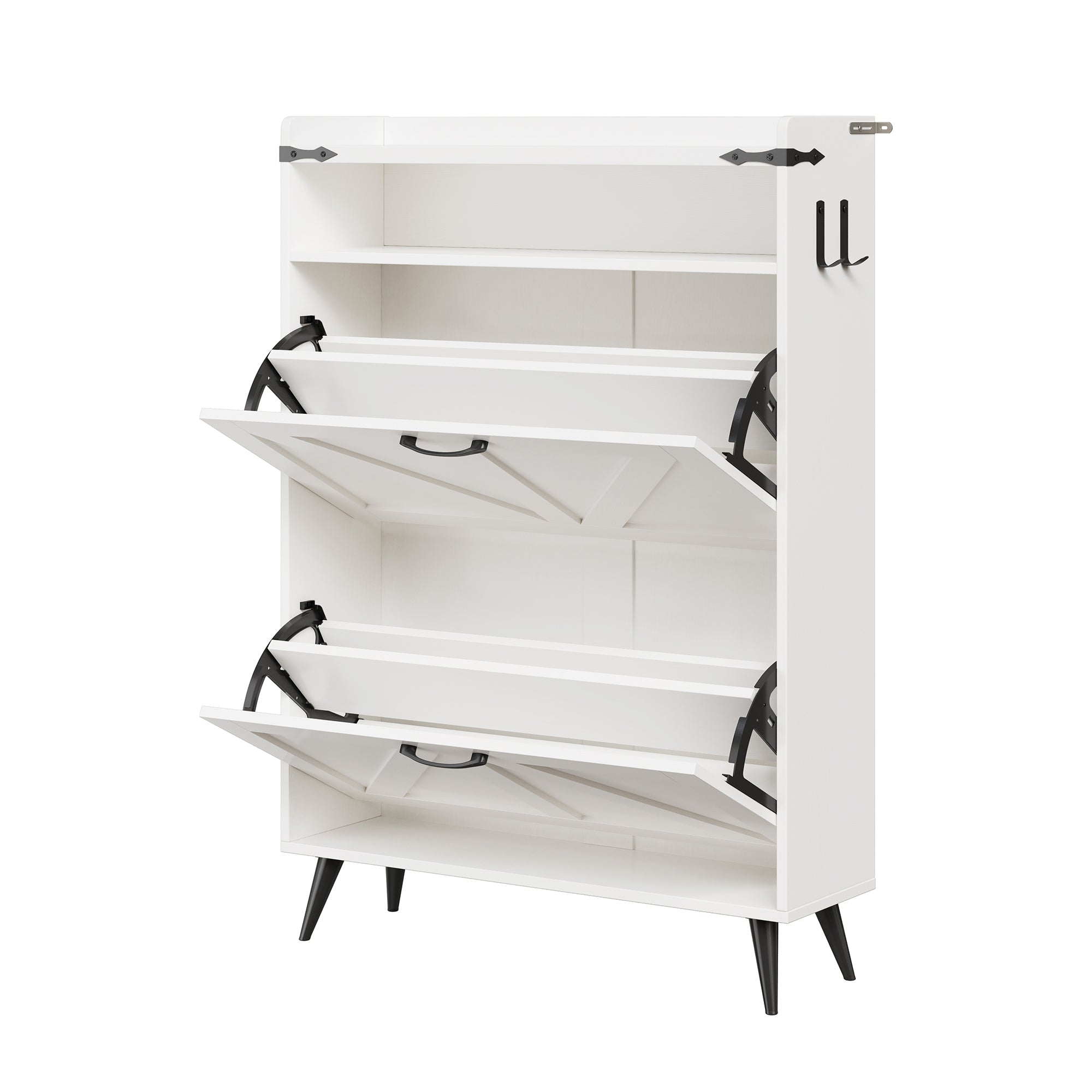 Farmhouse Shoe Rack, Freestanding Shoe Cabinet with 2 Flip Drawers for Entryway