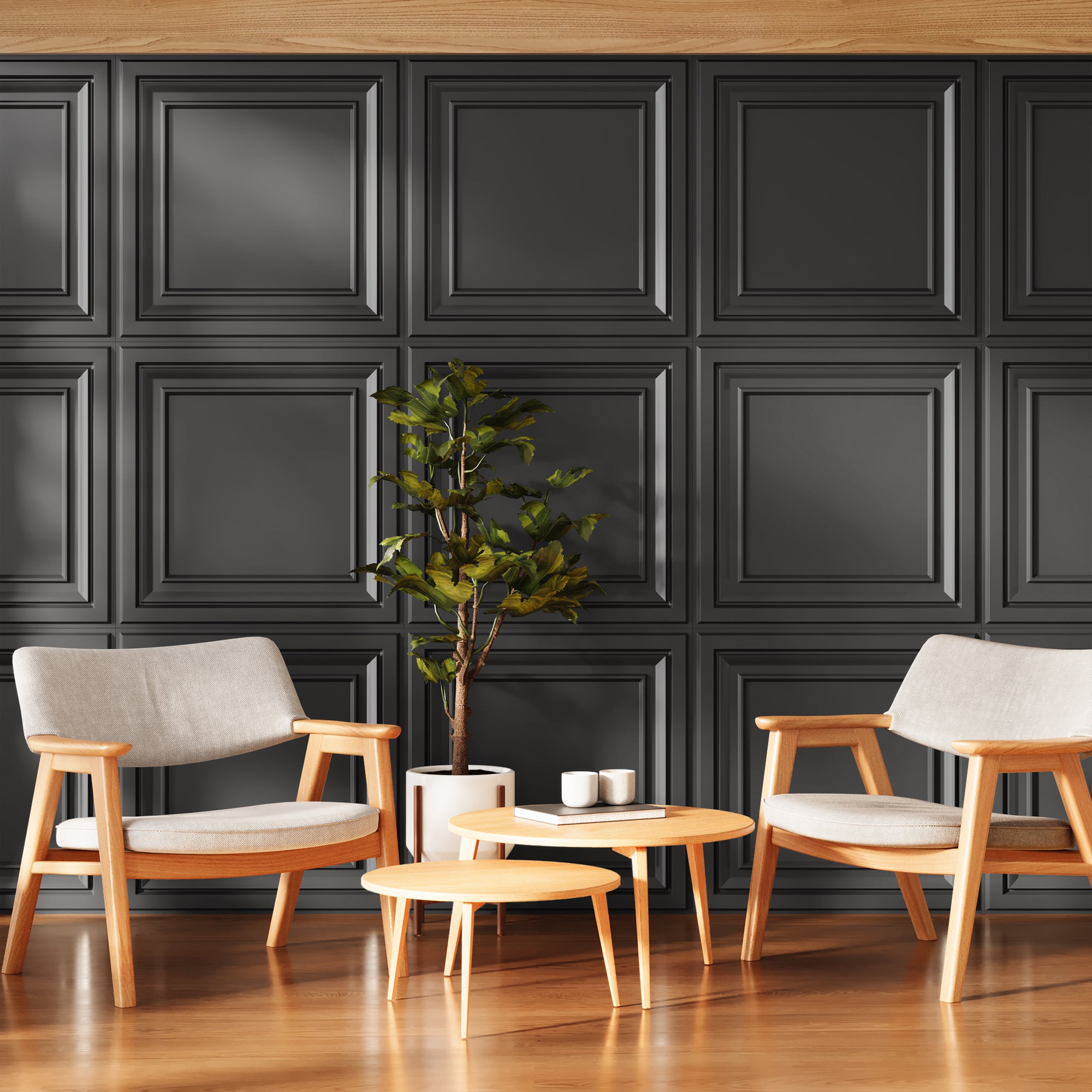 PVC Ceiling Tiles, 2x2 Feet Glue Up Plastic Sheet in Black, Suitable for Kitchen, Living Room, and Home Decorative Ceilings (12-Pack, 48 Sq.ft)