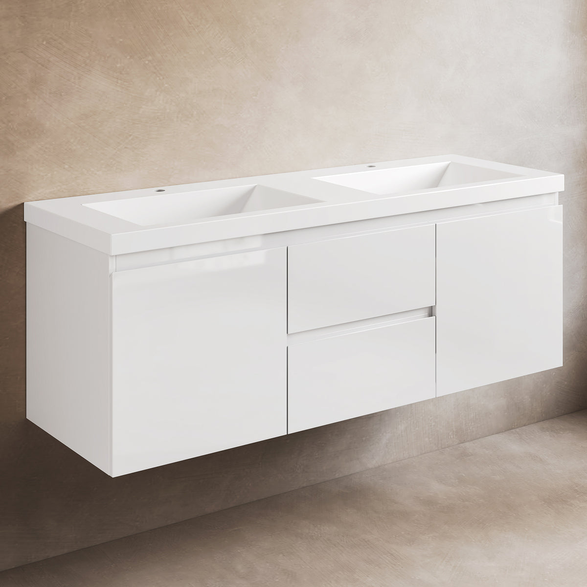 60Inch Floating Bathroom Vanity With Double Undermount Sink Wall Mounted Bathroom Storage Vanity Cabinet Of 2 Drawers And Doors