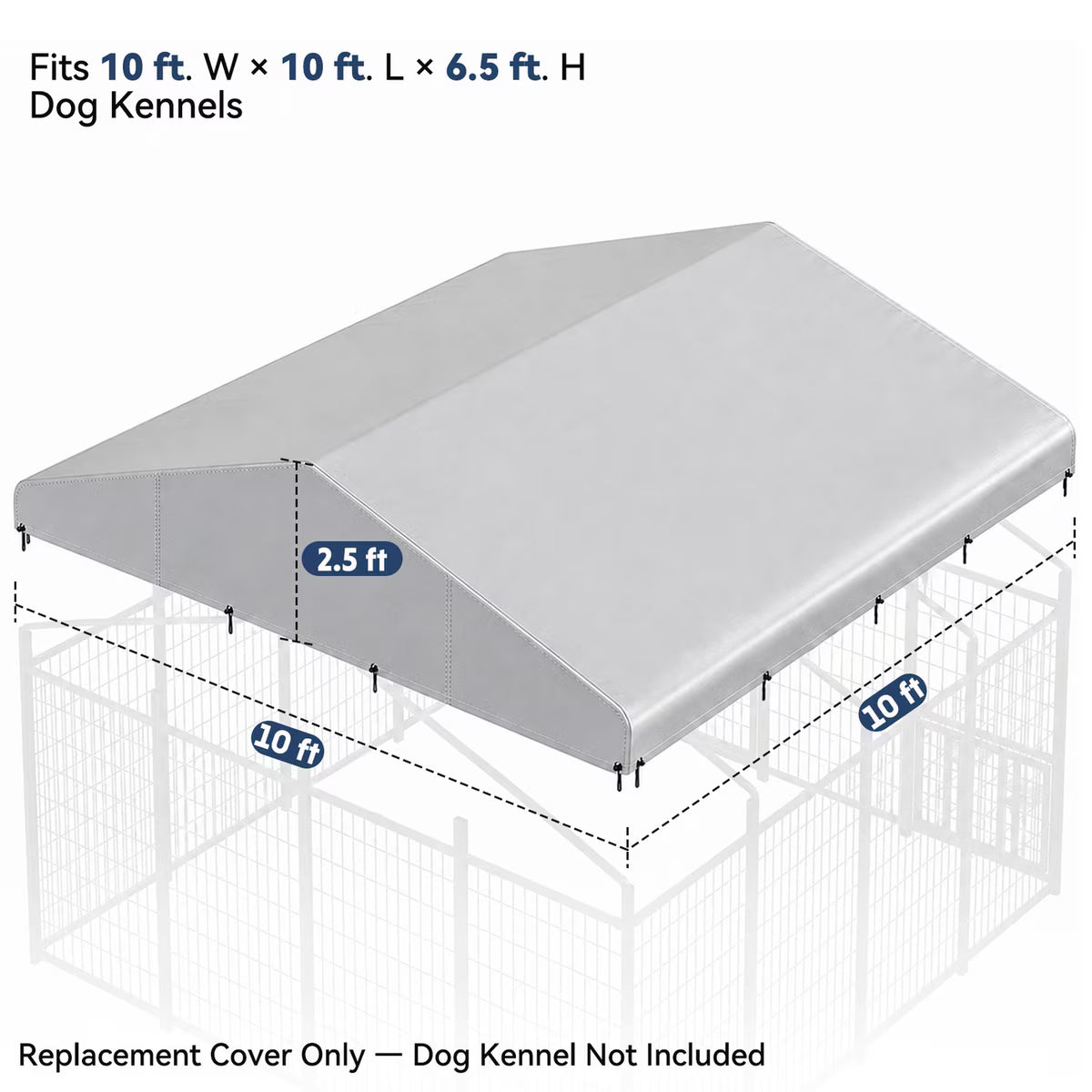 Outdoor Waterproof Canopy Replacement Roof Shade Cover Dog Kennel Accessory, Silver, 10 x 10 x 2.5-in