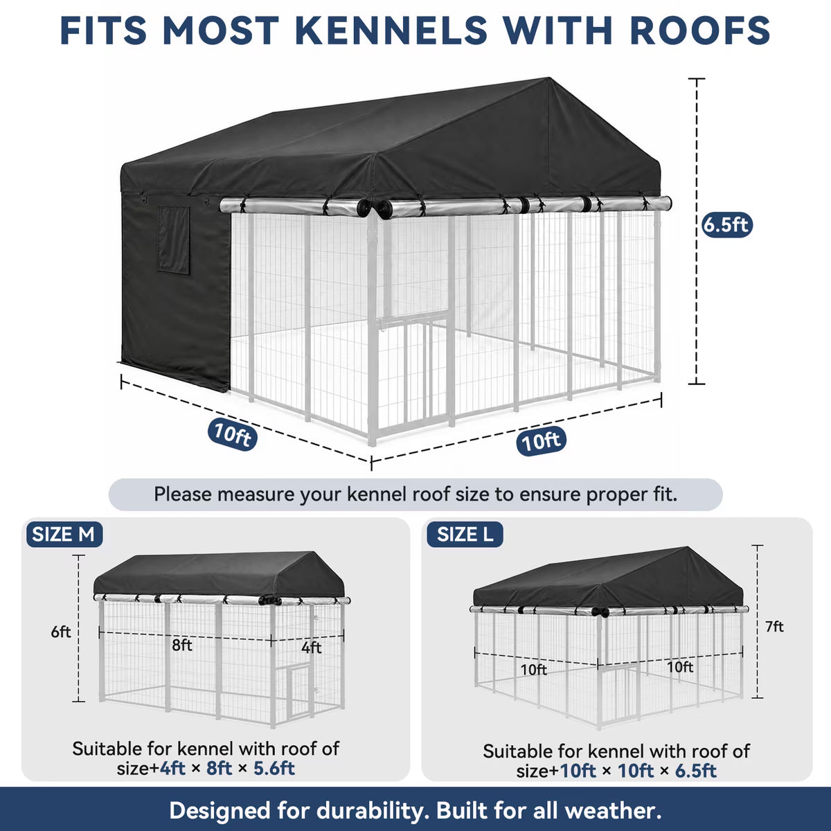 Outdoor 600D Oxford Fabric Waterproof Tarp Shelter Shade Cover Replacement Part Dog Kennel Accessory, Black, 10 x 10 x 7-in