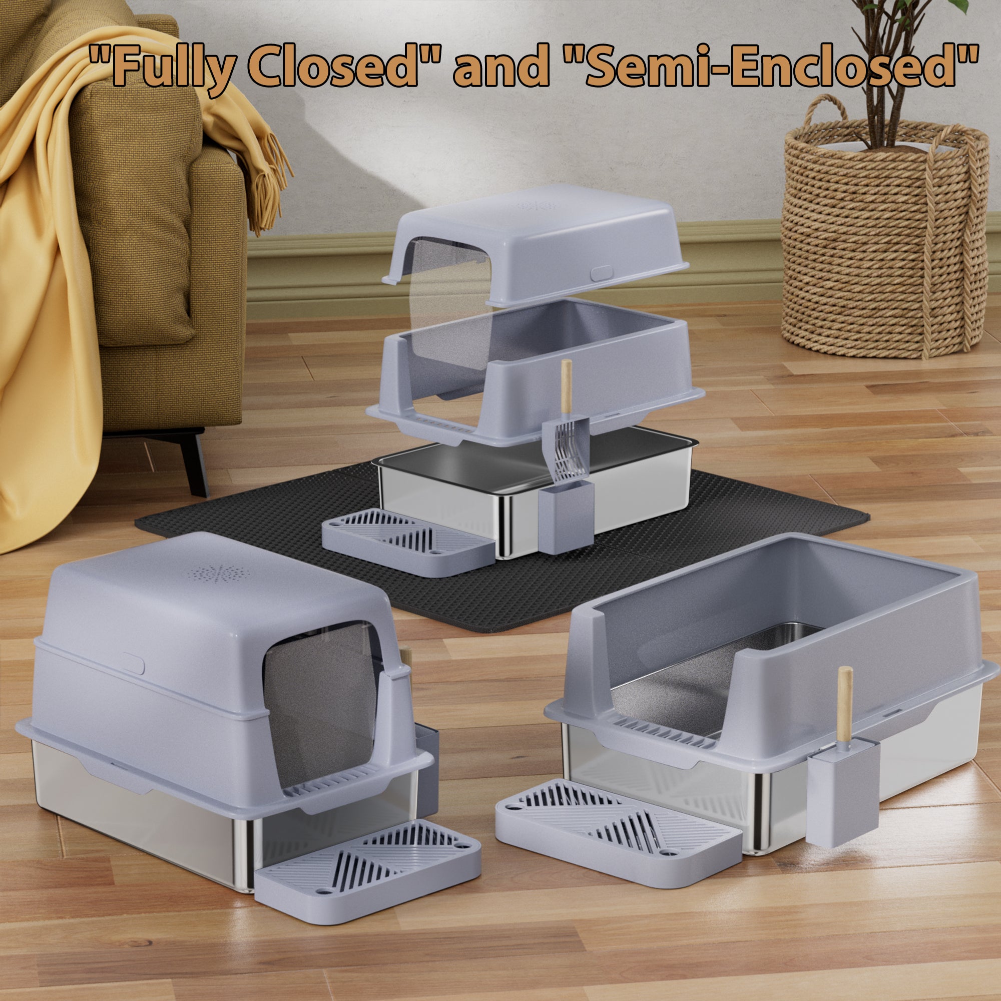 Extra Large 19.6 in. x 19.6 in. Stainless Steel Cat Litter Box with High Sided