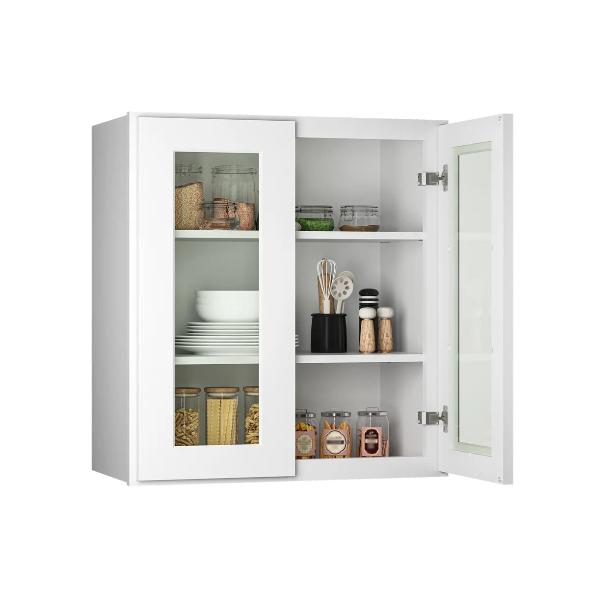 24"W * 30"H * 12"D Shaker White Glass Wall Kitchen Cabinet with Adjustable Shelves