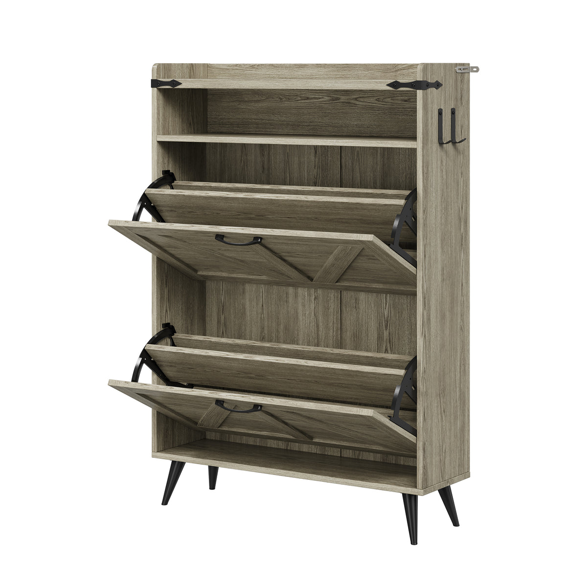 Farmhouse Shoe Rack, Freestanding Shoe Cabinet with 2 Flip Drawers for Entryway