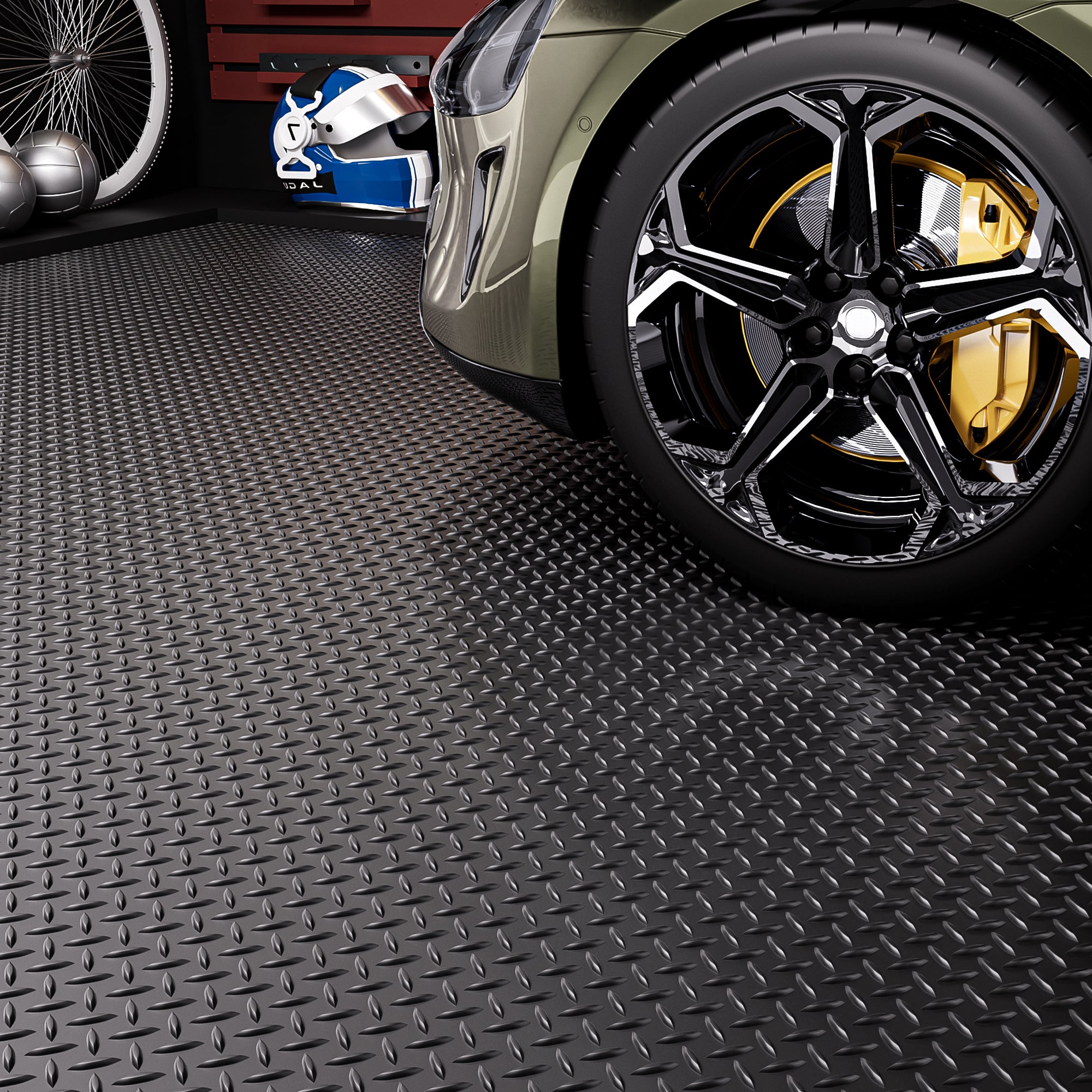 Diamond Plate 7.9 ft. x 18 ft. Black PVC Garage Flooring Rolls