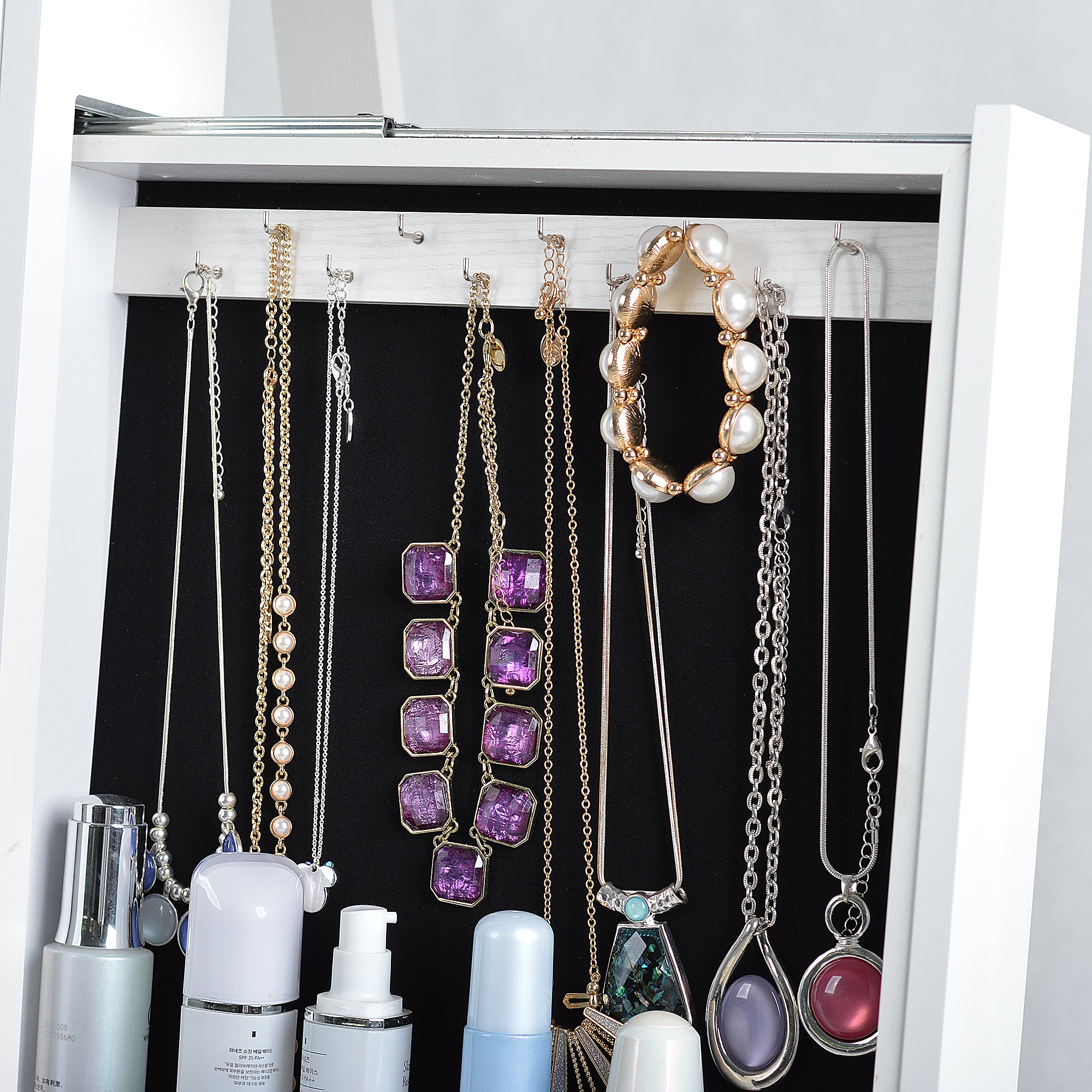 Fashion Full Mirror Standing Mirror Jewelry Cabinet With Two Storage Drawers