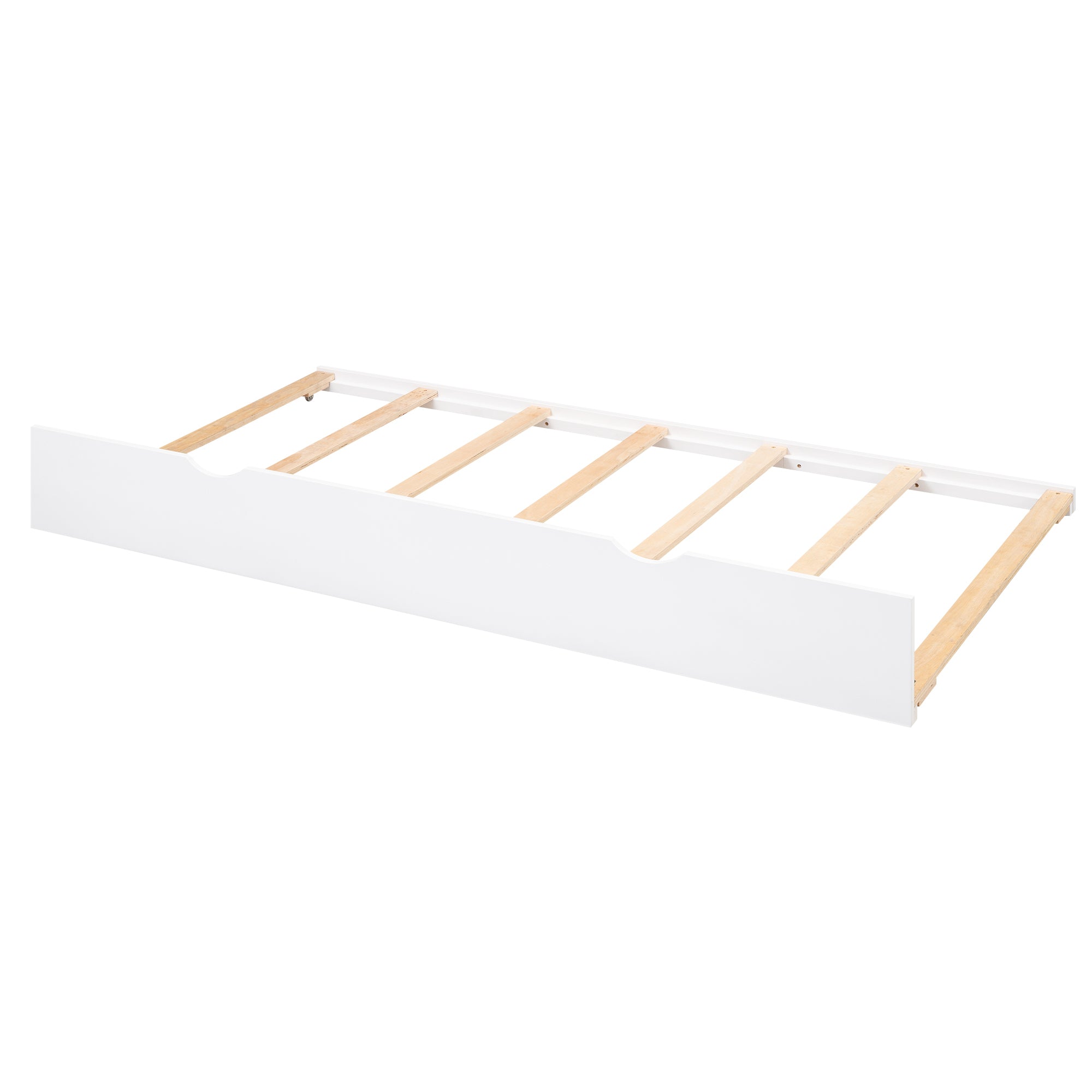 Full Size Storage Platform Bed with Pull Out Shelves, Twin Size Trundle and 2 Drawers, White
