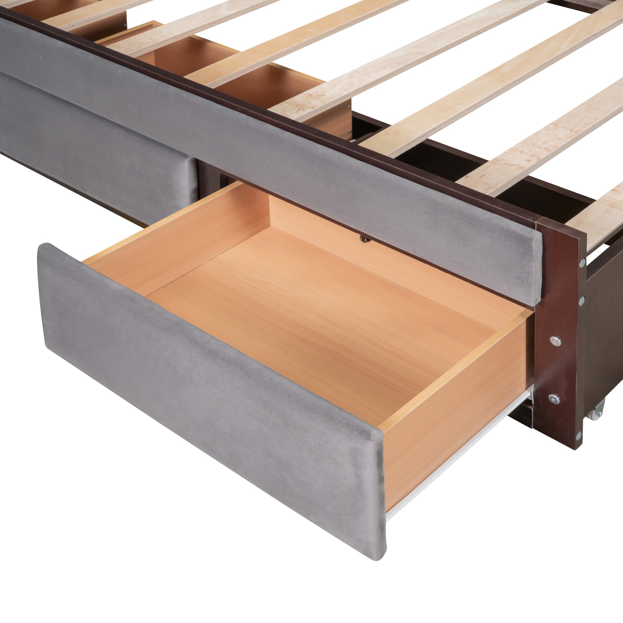 Full Size Upholstered Canopy Bed with Trundle and 3 Drawers, Gray