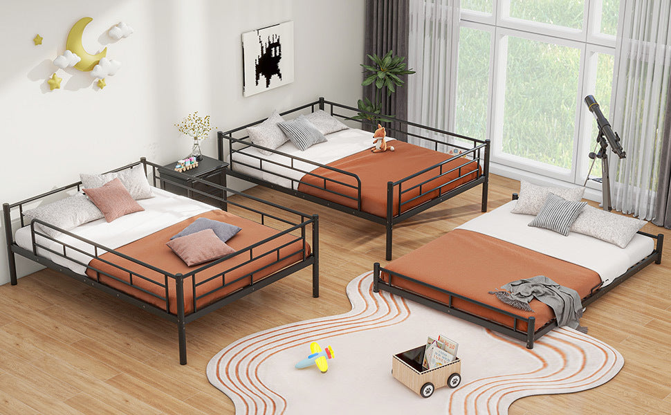 Metal Full Size Triple Bunk Bed, Black