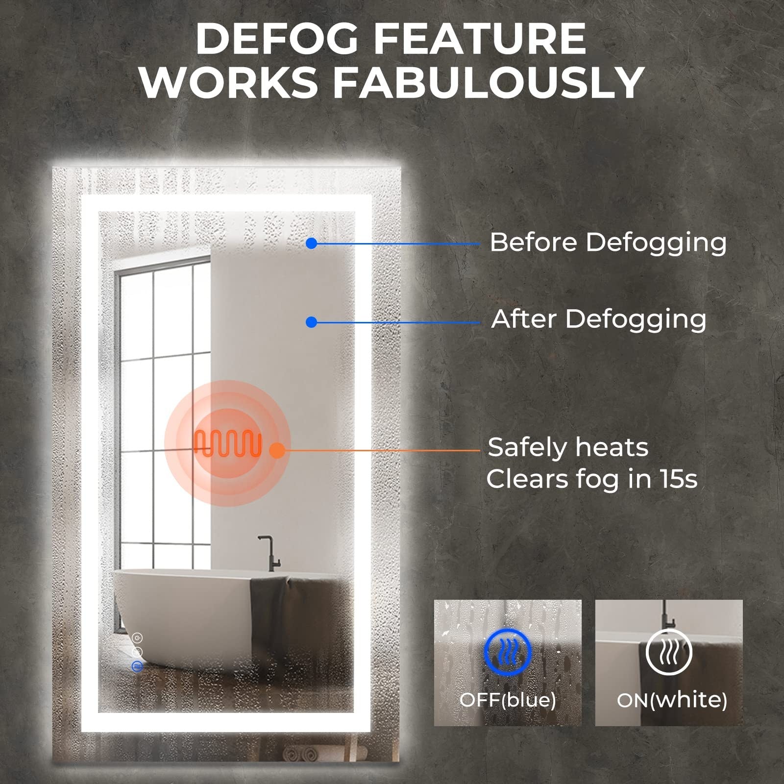 Frameless Frosted Square Led Bathroom Mirrors with Dimmable Lights