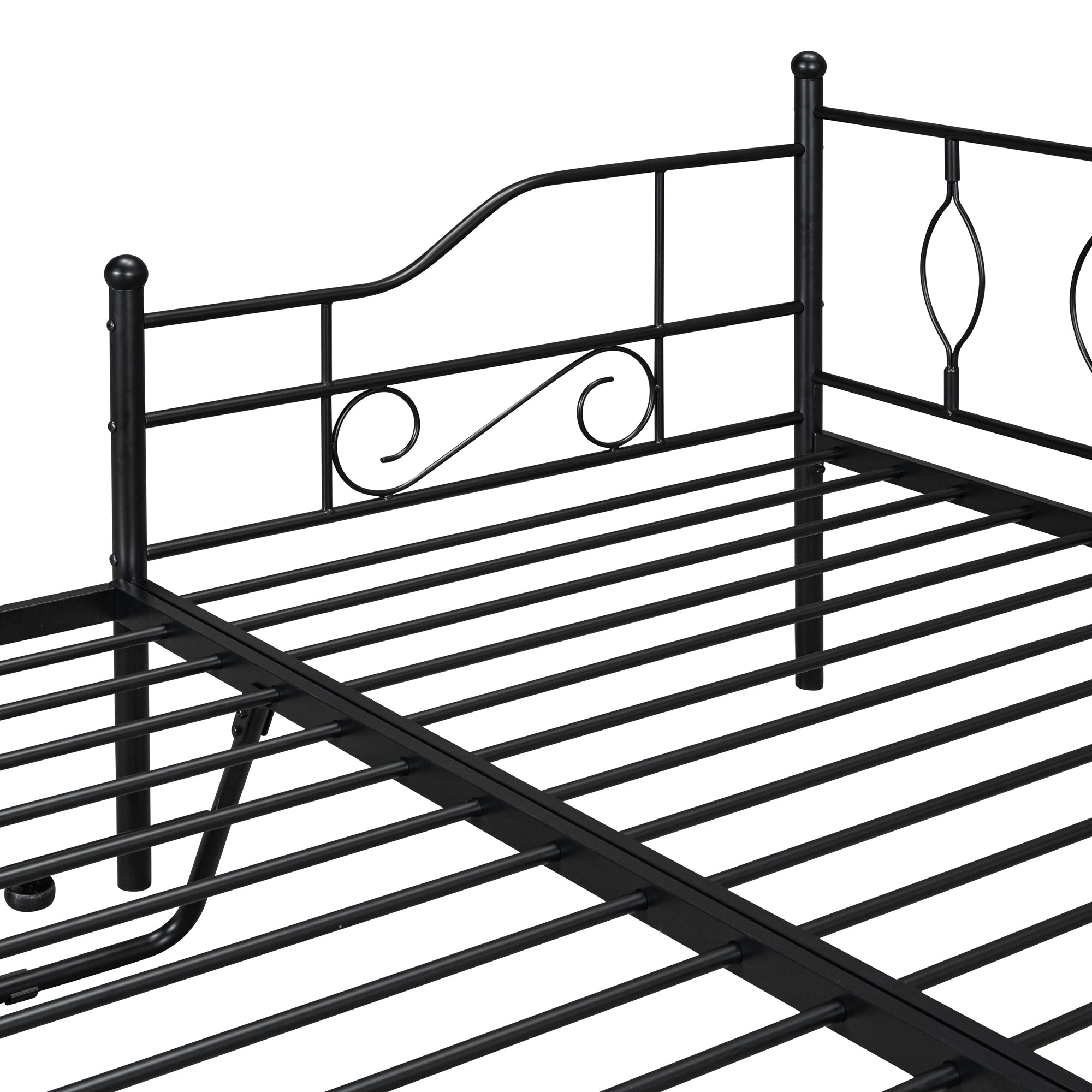 Twin Size Metal Daybed with Twin Size Adjustable Trundle, Portable Folding Trundle, Black