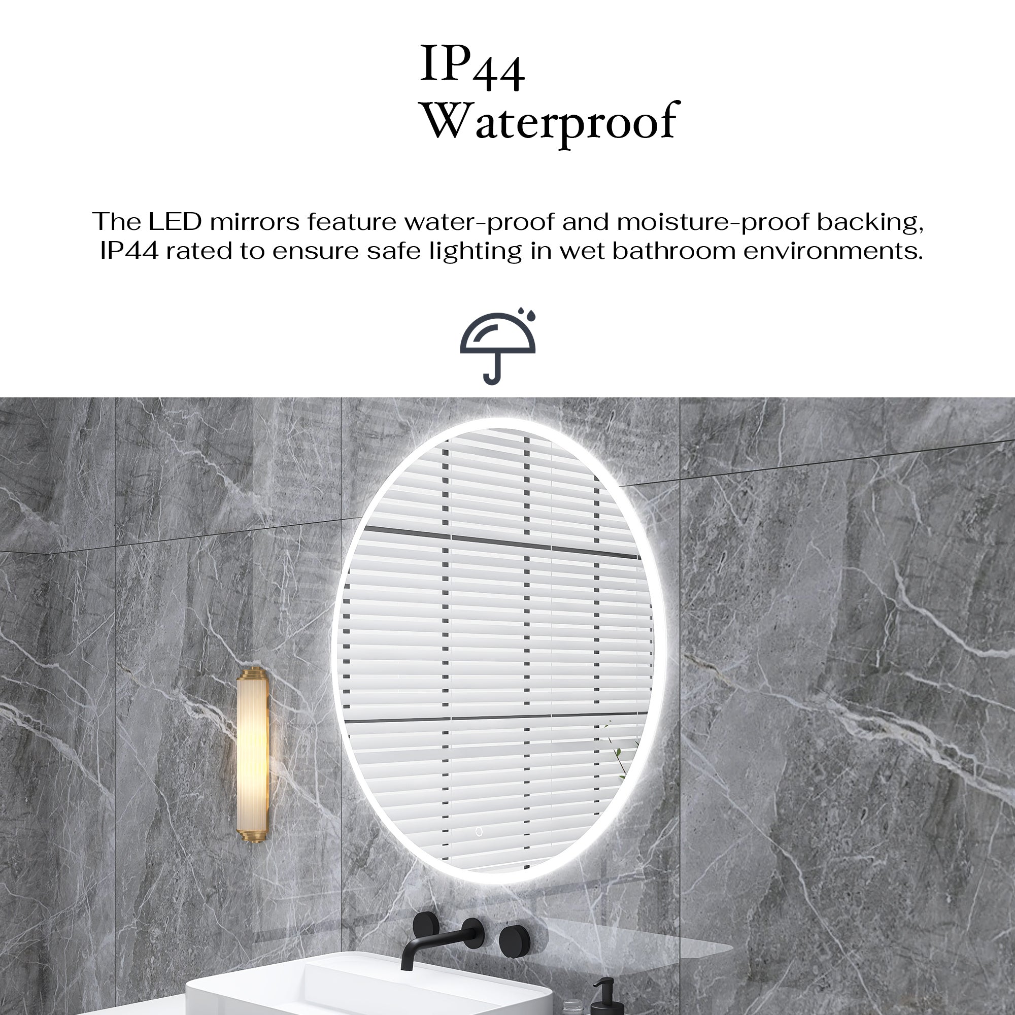 Round Wall-Mounted Dimmable LED Bathroom Vanity Mirror with Defogger and Bluetooth Music Speaker