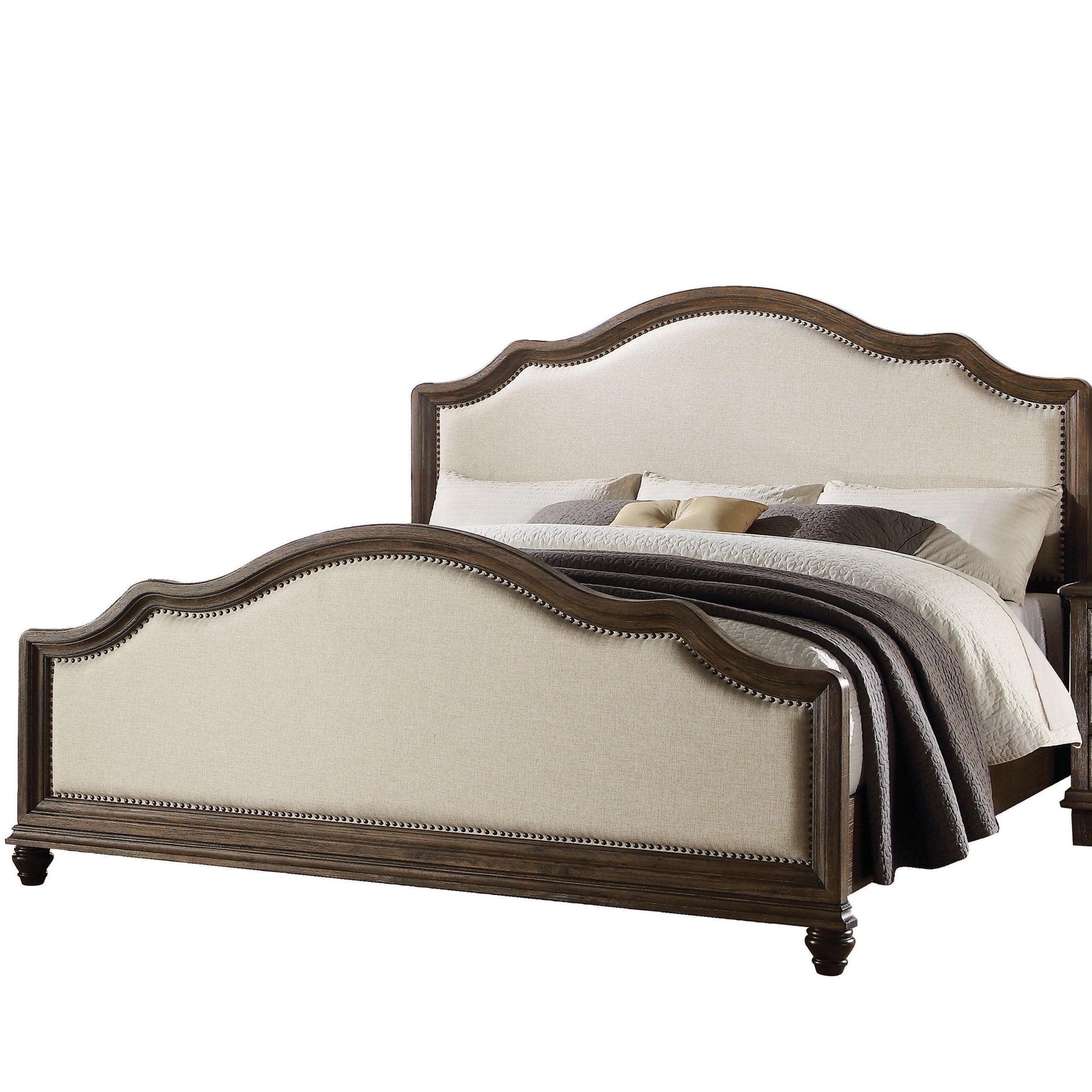 Baudouin Queen Bed in Beige Linen & Weathered Oak 26110Q