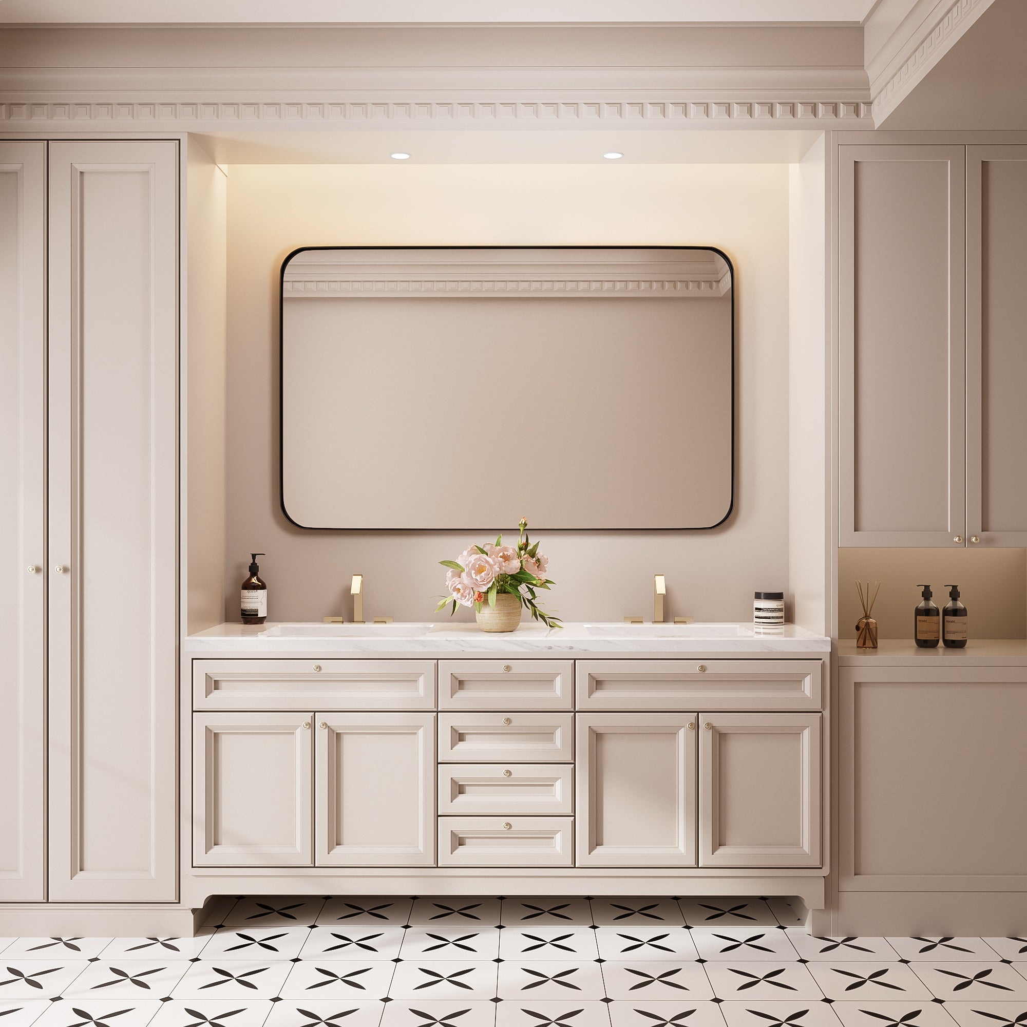 48 in. W x 30 in. H Rectangular Framed Tempered Glass Wall-Mounted Bathroom Vanity Mirror in Black