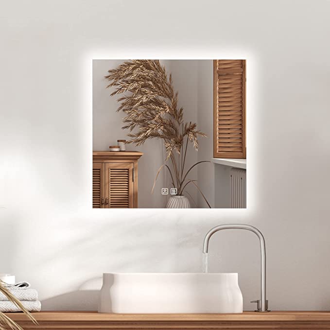 Frameless Square LED Backlit Bathroom Mirror with Dimmable Lights