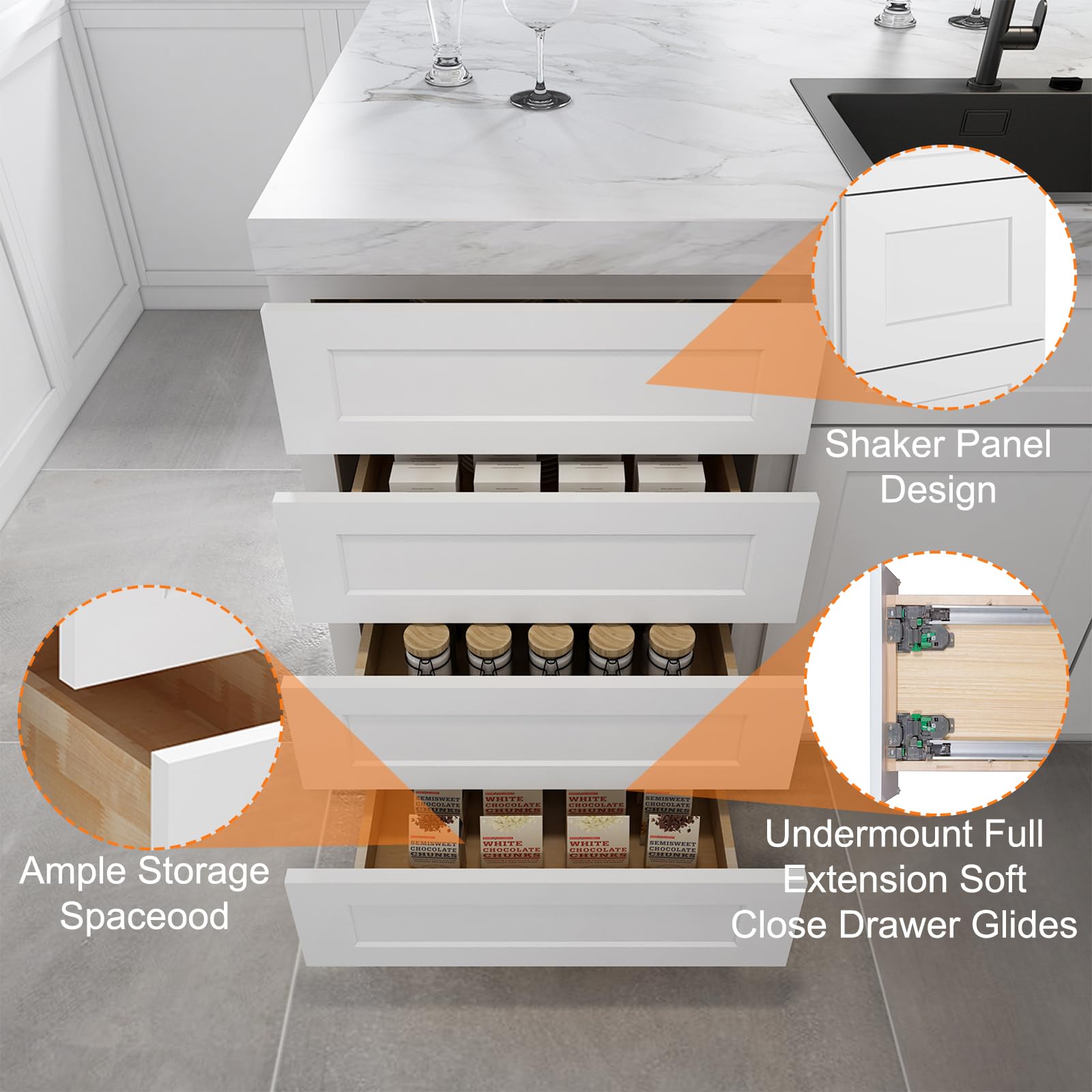 4-Drawer Kitchen Base Cabinets