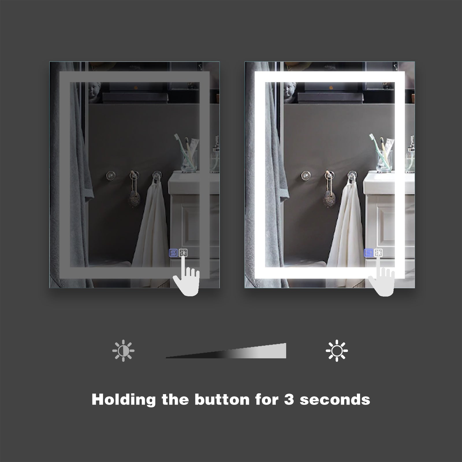 24×32 Bathroom Mirror with Dimmable LED Light Makeup Mirror Anti-fog