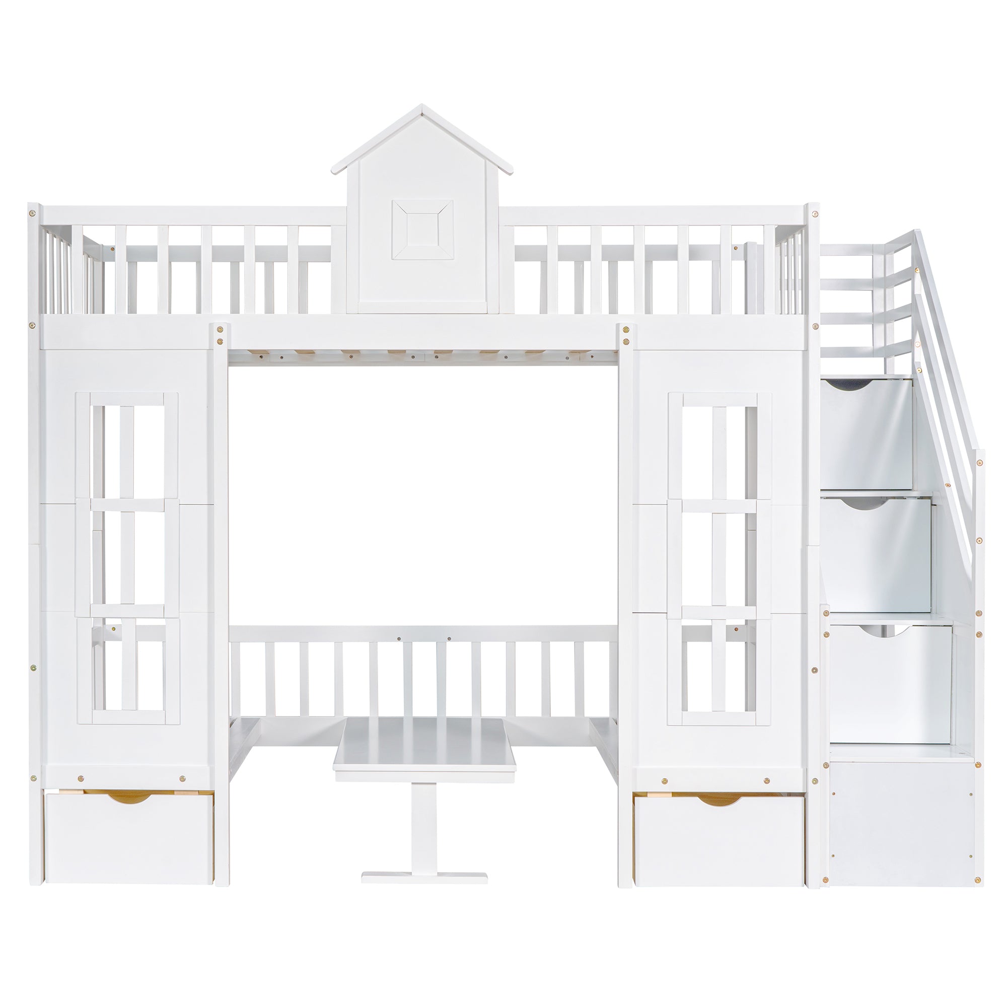 Twin-Over-Twin Bunk Bed with Changeable Table , Bunk Bed Turn into Upper Bed and Down Desk with 2 Drawers - White