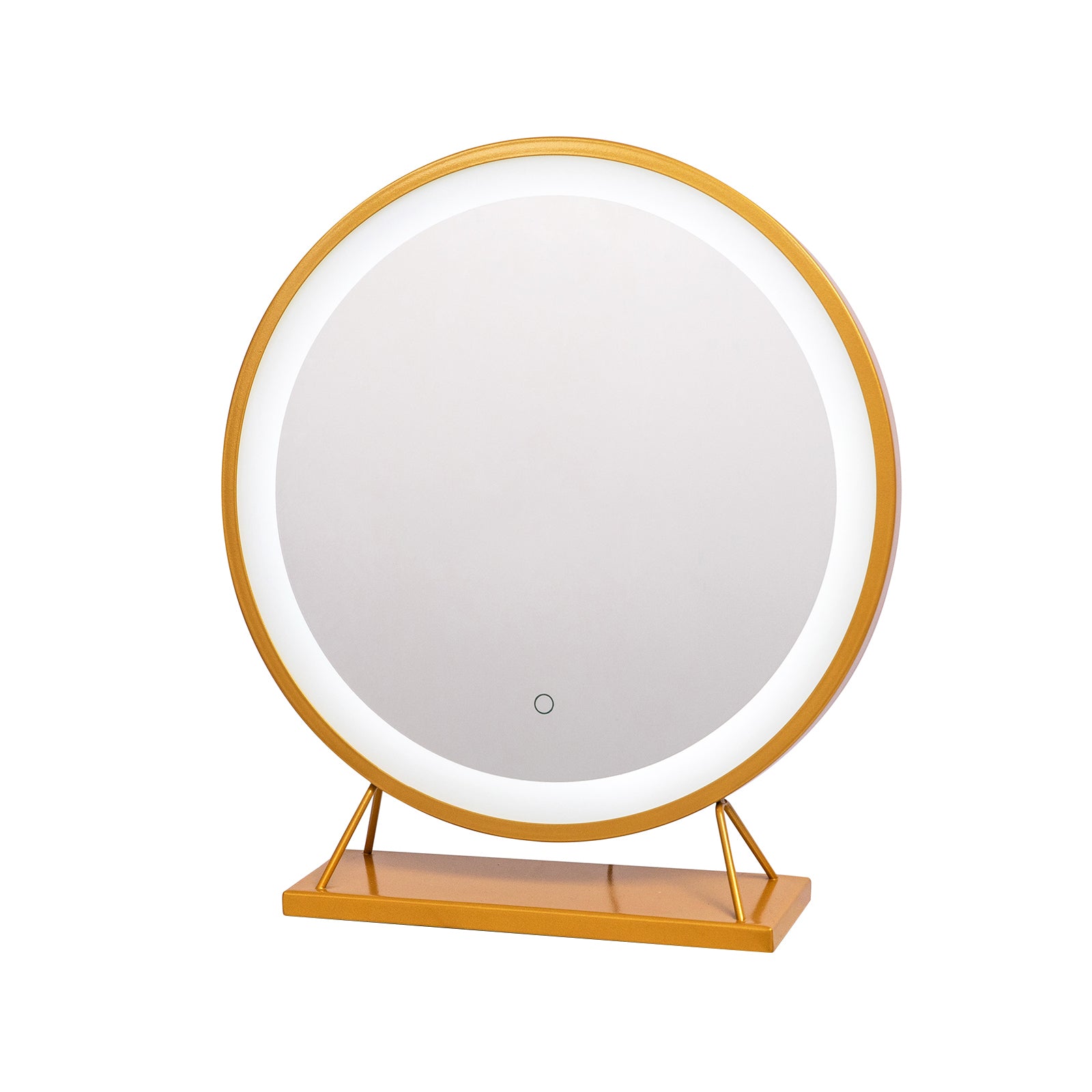 CRAZY ELF 16 Inch Diameter LED Metal Frame Vanity Mirror, Three Brightness Adjustable, Touch Switch, Fashionable Golden Metal Bracket.