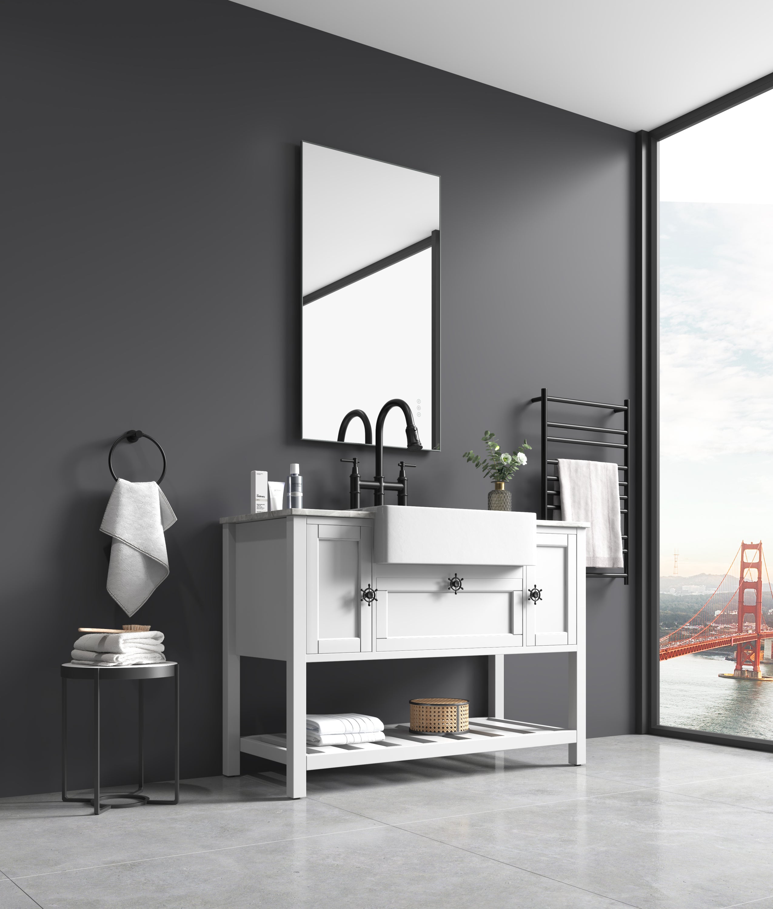 bathroom led mirror is multi-functional and each function is controlled by a smart touch button.