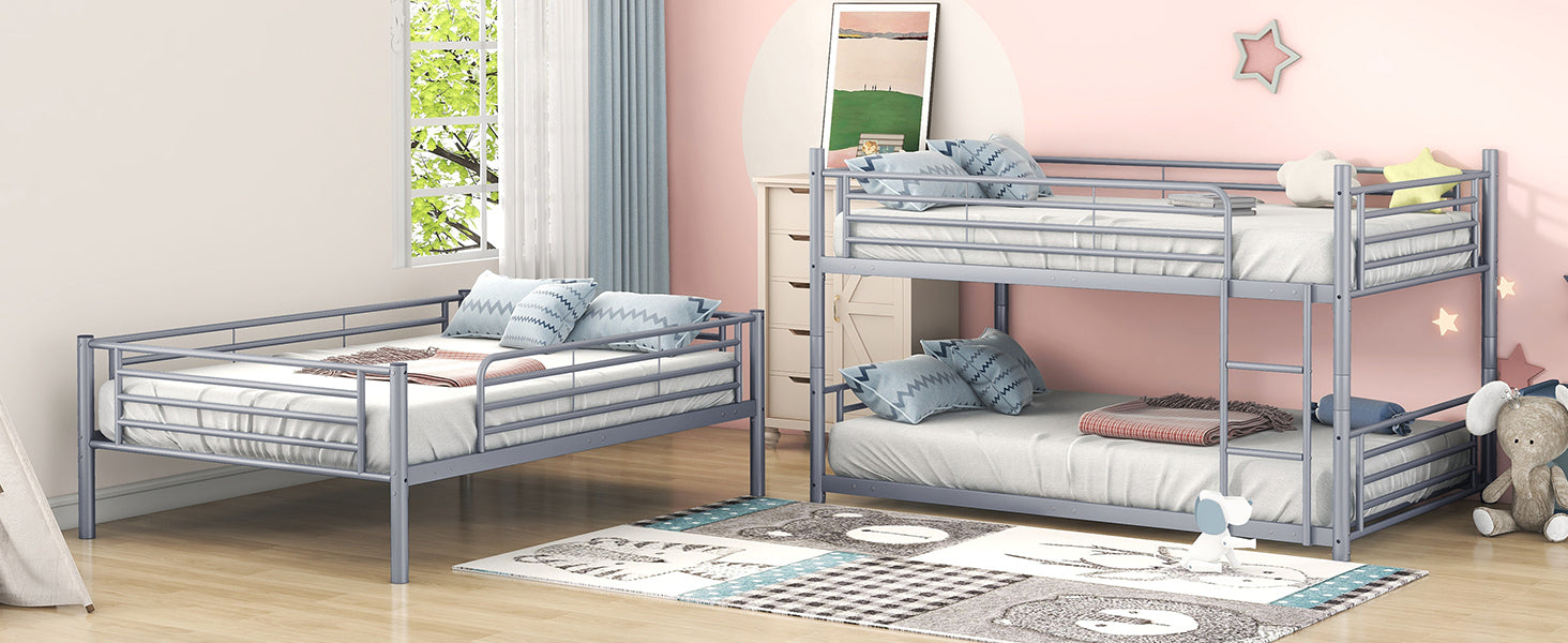 Full-Full-Full Metal Triple Bed with Built-in Ladder, Divided into Three Separate Beds,Gray(OLD SKU:LP000297AAE)