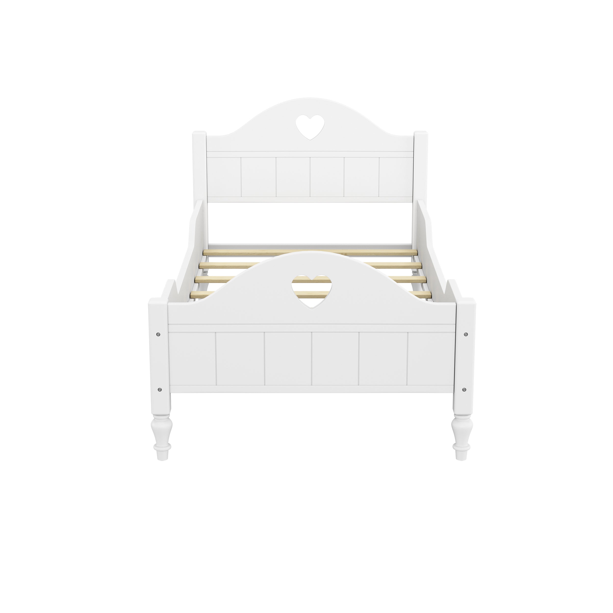 Macaron Twin Size Toddler Bed with Side Safety Rails and Headboard and Footboard,White