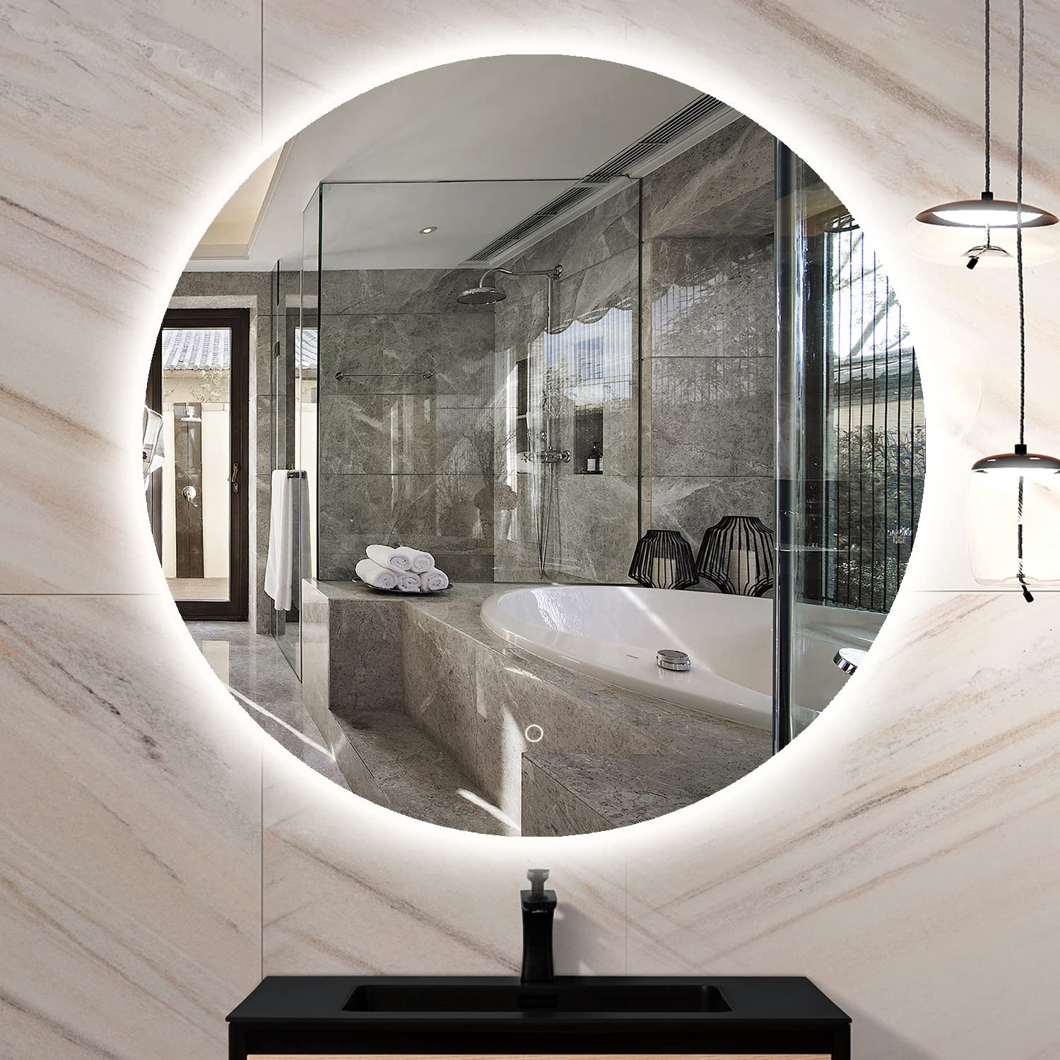 Frameless Non-Frosted Round Led Mirrors for Bathrooms