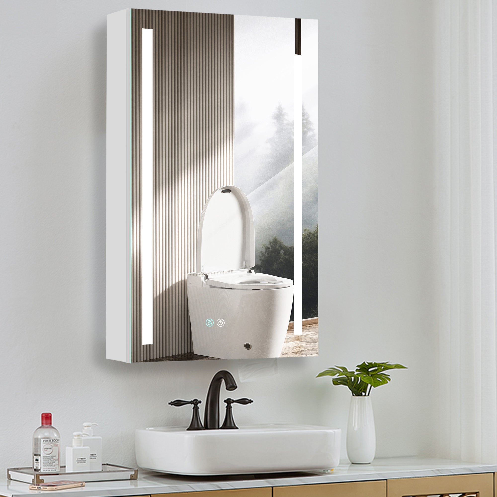 30x20 inch LED Bathroom Medicine Cabinet Surface Mounted Cabinets With Lighted Mirror White Right Open