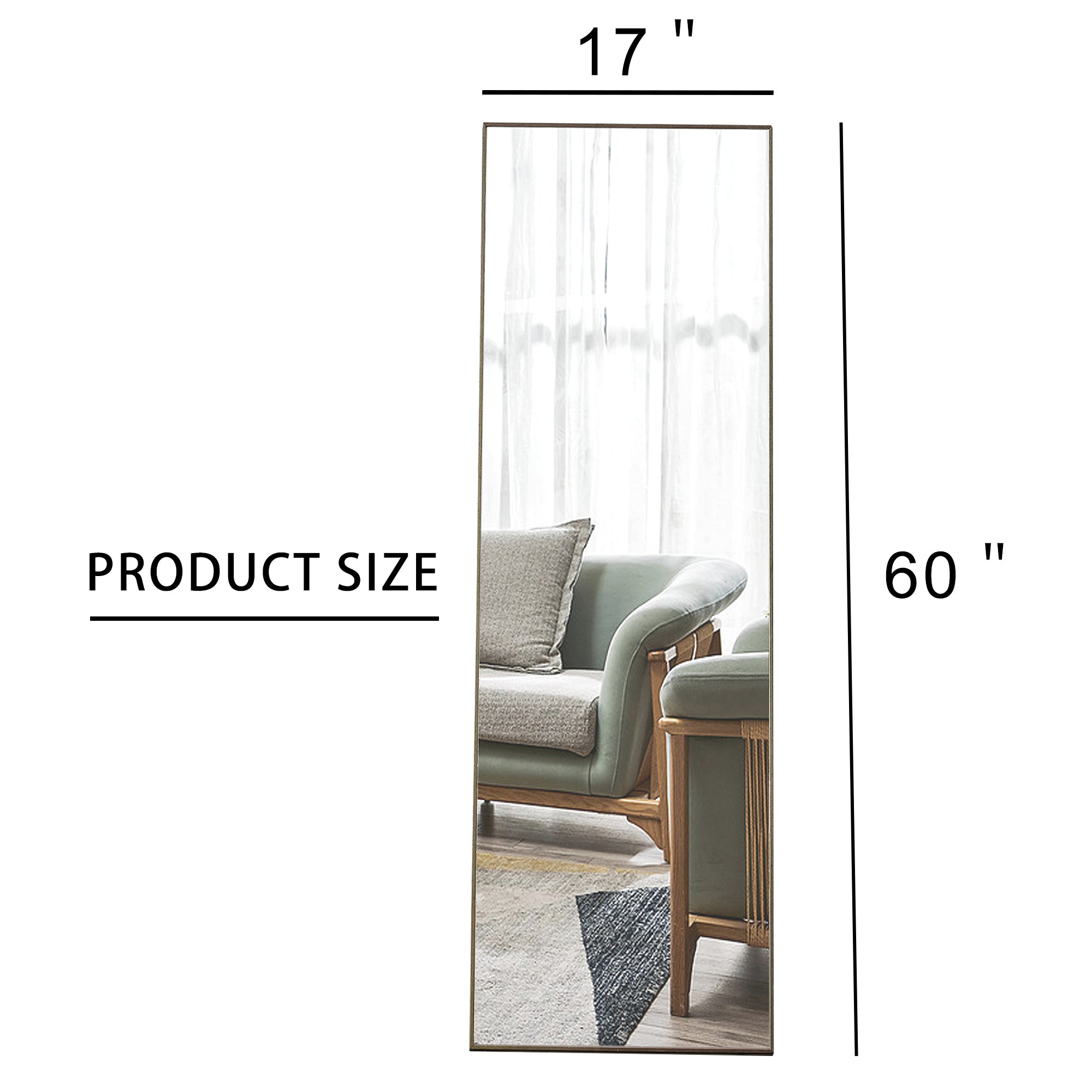 Gray Solid Wood Frame Full-length Mirror, Dressing Mirror, Bedroom Home Porch, Decorative Mirror, Clothing Store, Floor Mounted Large Mirror, Wall Mounted.60"*17"