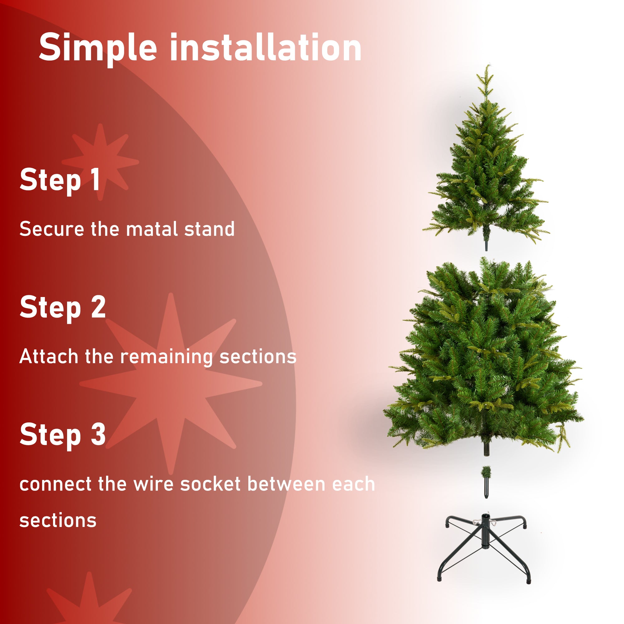6-FT Artificial Christmas Tree with 1079 Tips,260LED, Unlit Hinged Spruce PVC/PE Xmas Tree for Indoor Outdoor, Green