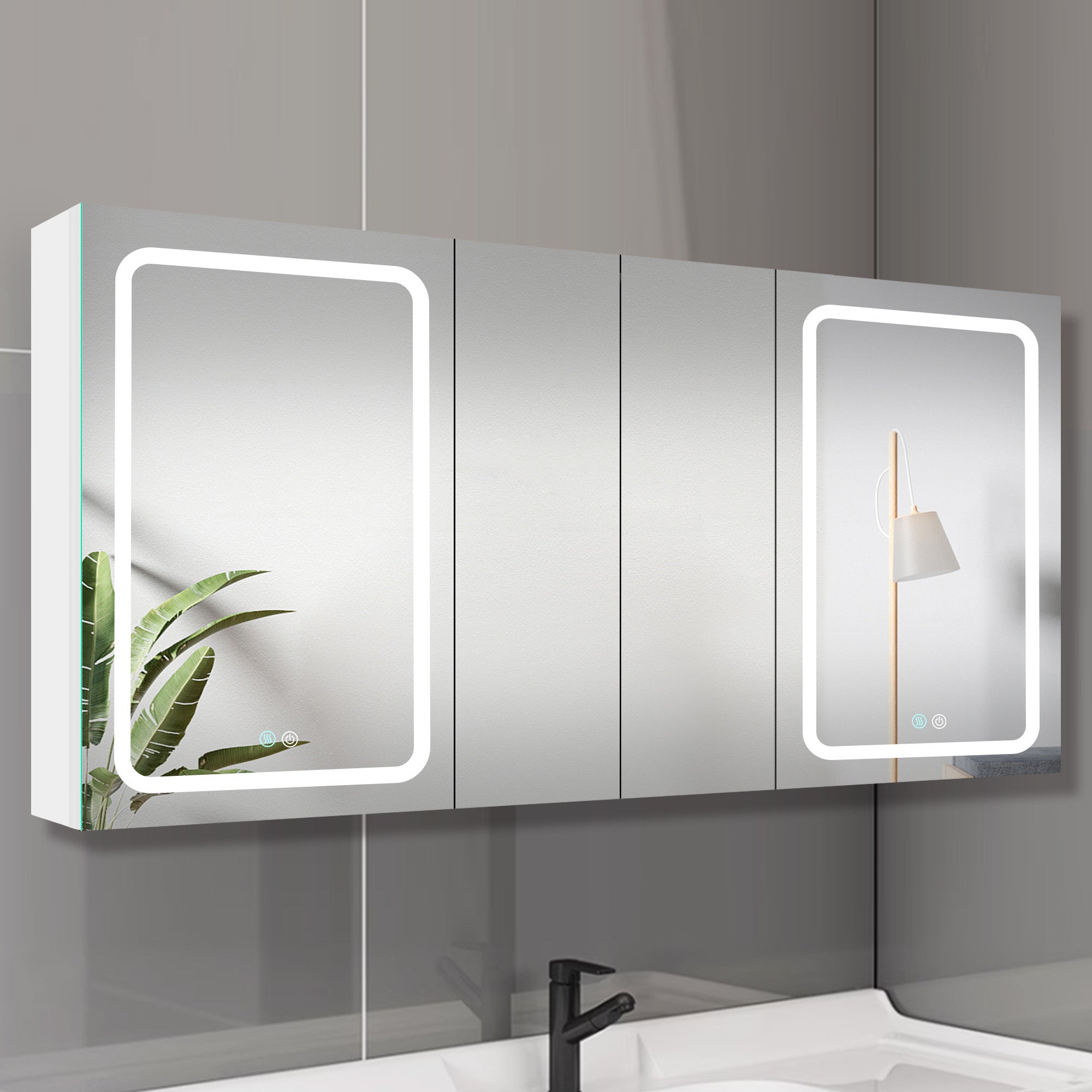 60x30 Inch LED Bathroom Medicine Cabinet Surface Mount Double Door Lighted Medicine Cabinet, Medicine Cabinets for Bathroom with Mirror Defogging, Dimmer White