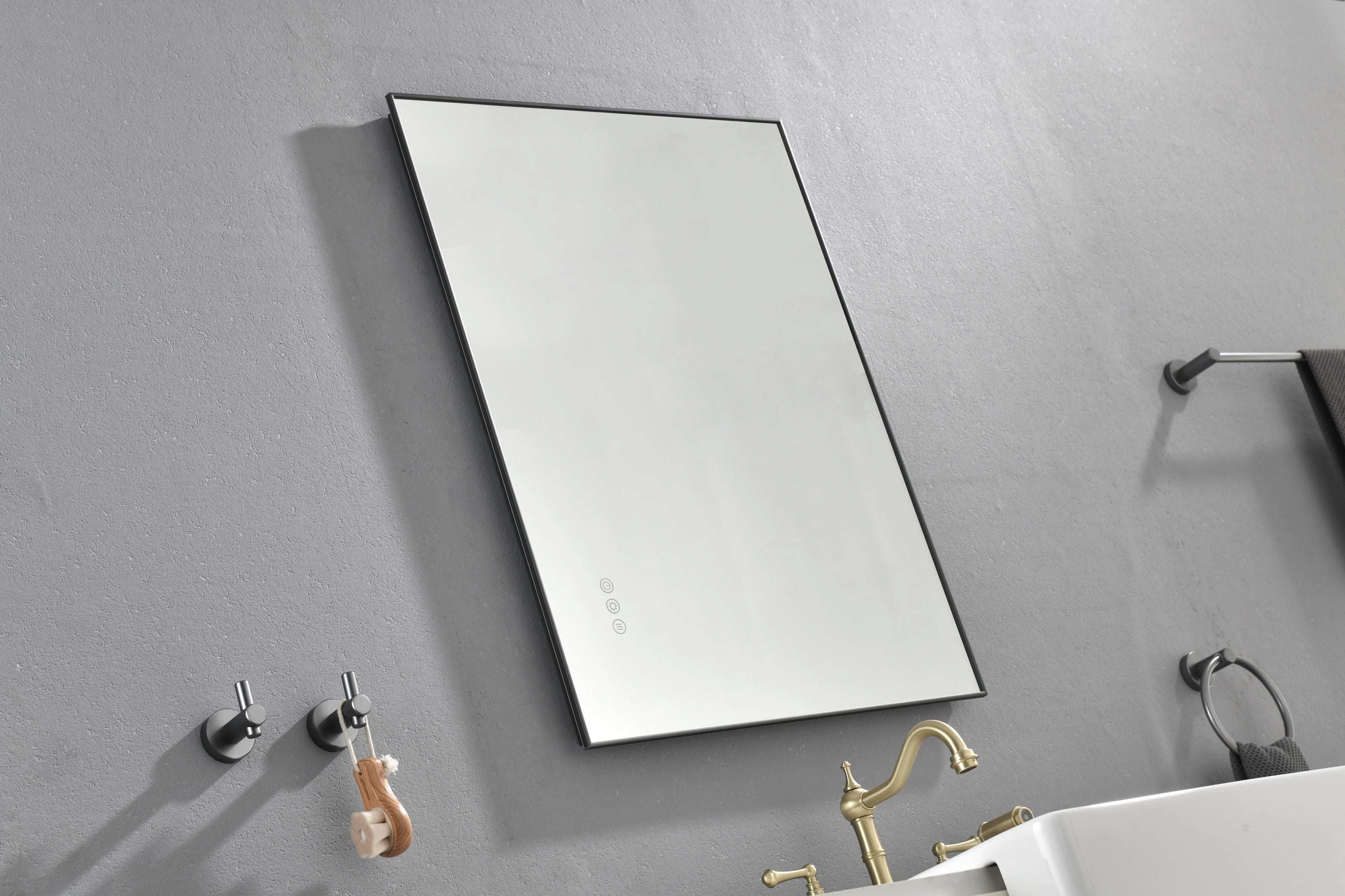 Super Bright Led Bathroom Mirror with Lights,Metal Frame Mirror Wall Mounted Lighted Vanity Mirrors Dimmable Led Mirror for Makeup,Horizontal or vertical/GunGray Metal