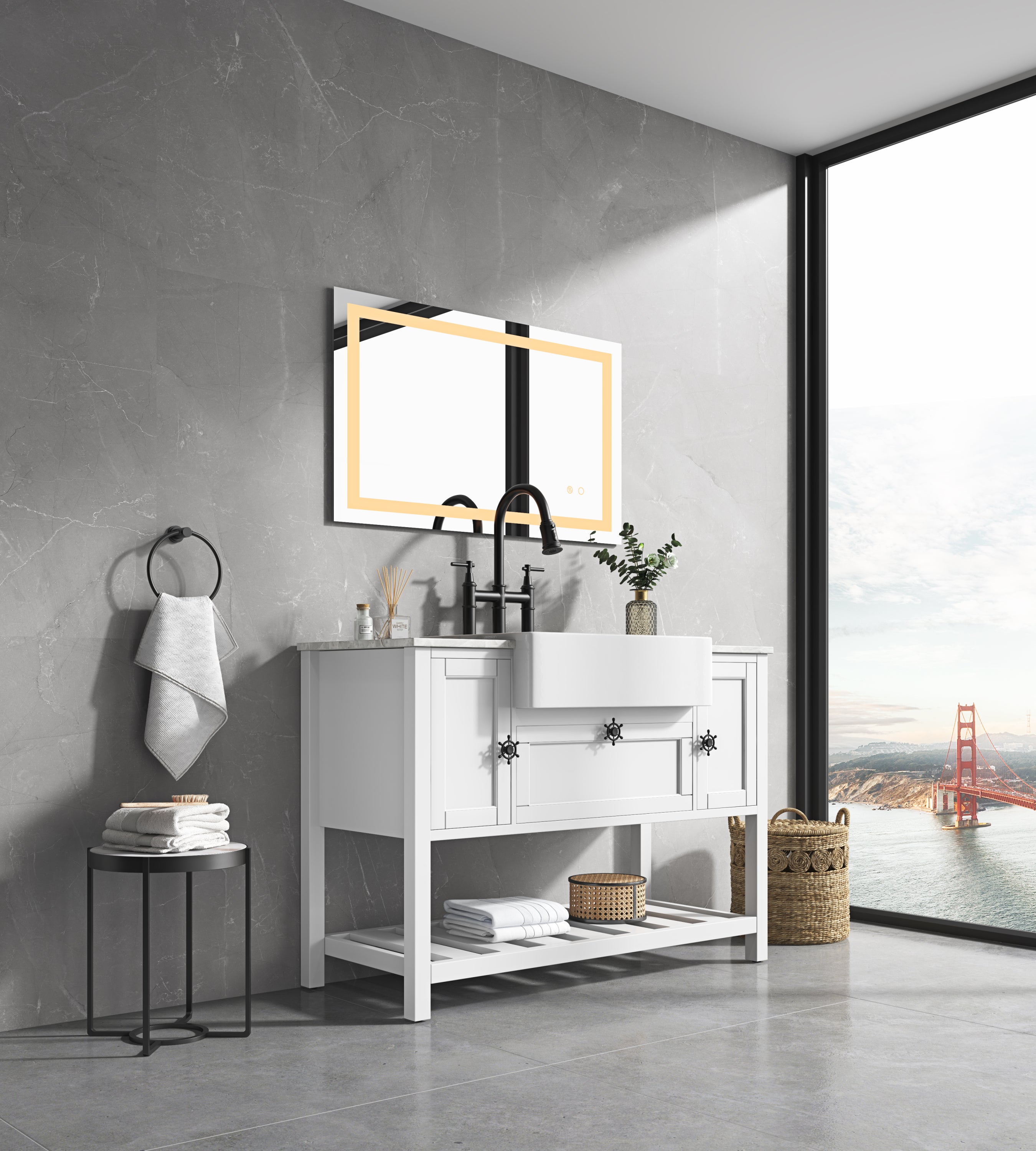 40*24 LED Lighted Bathroom Wall Mounted Mirror with High Lumen+Anti-Fog Separately Control+Dimmer Function