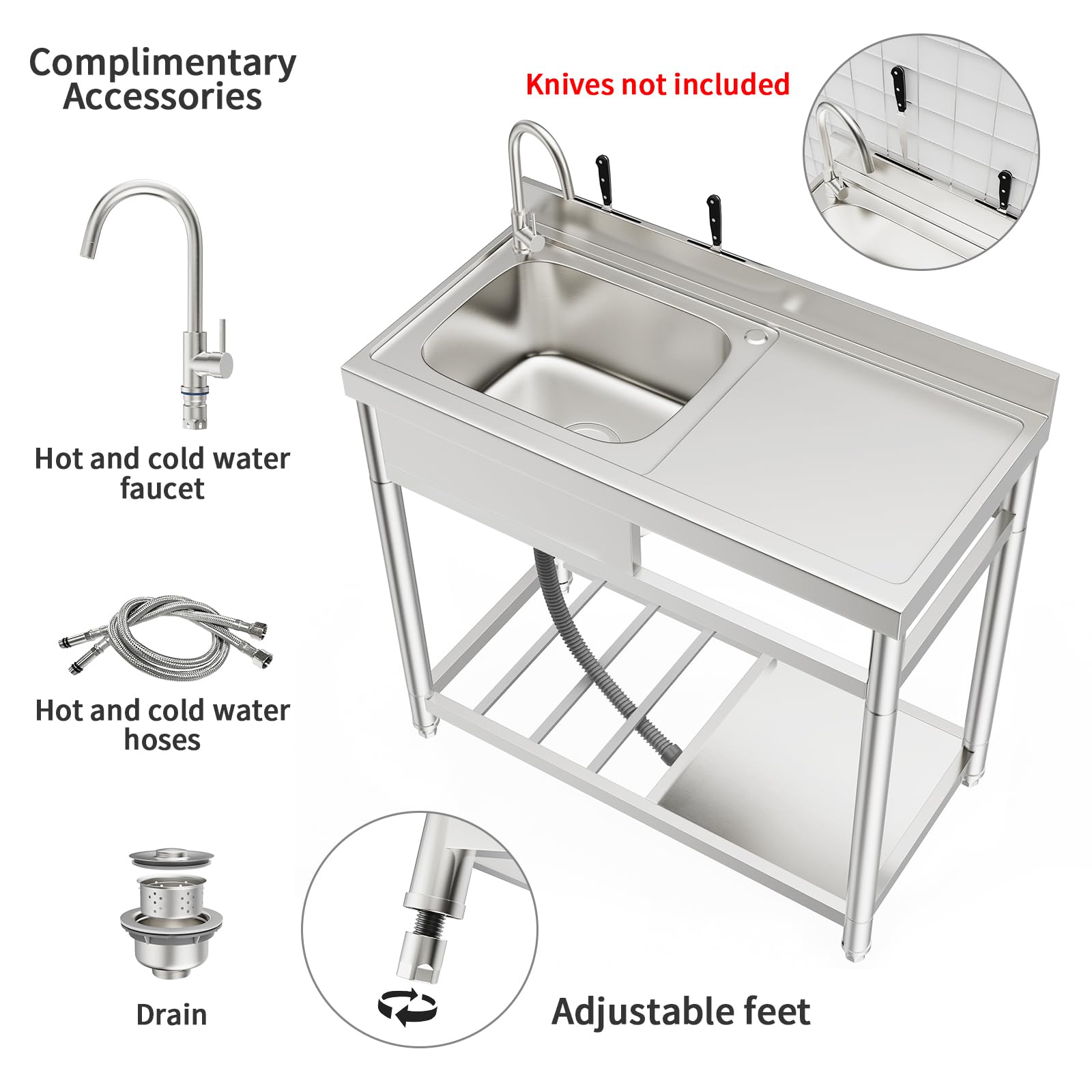 Free Standing Commercial Restaurant Kitchen Sink