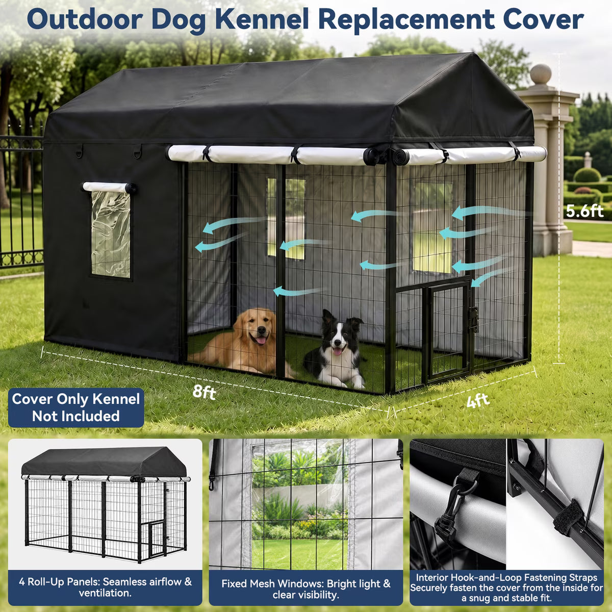 Outdoor 600D Oxford Fabric Waterproof Tarp Shelter Shade Cover Replacement Part Dog Kennel Accessory, Black, 4 x 8 x 6-in
