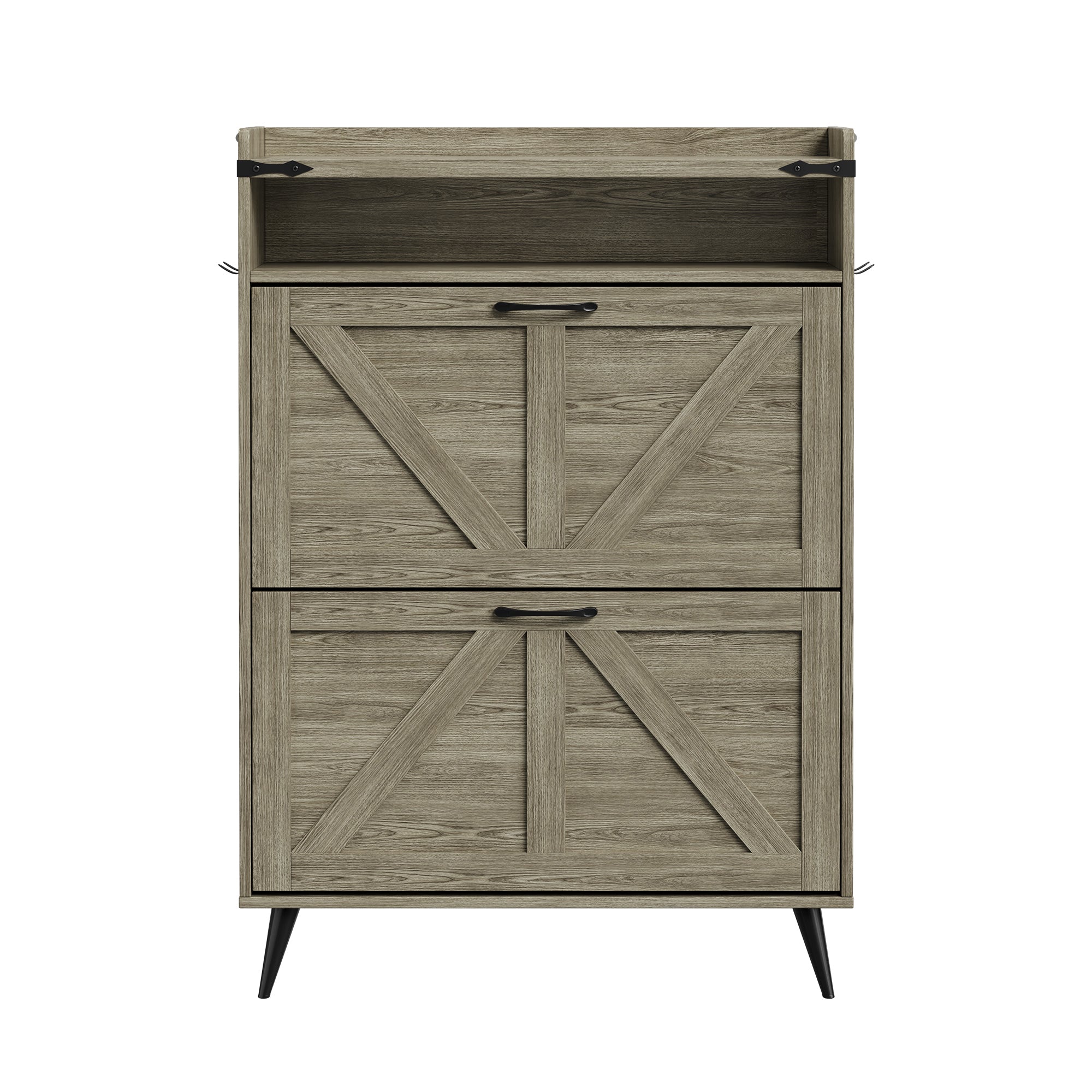 Farmhouse Shoe Rack, Freestanding Shoe Cabinet with 2 Flip Drawers for Entryway