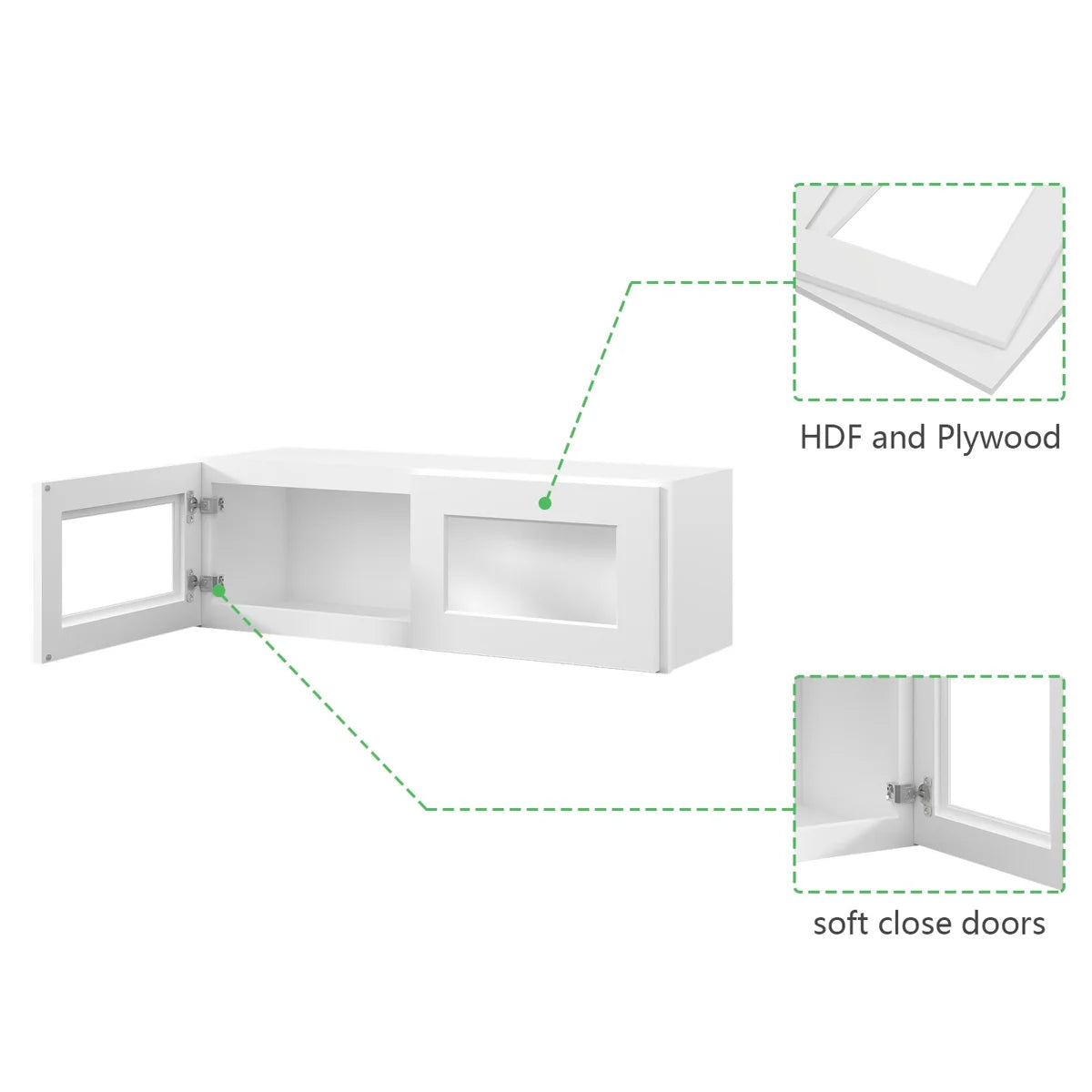 36"W * 12"H * 12"D Shaker White Glass Wall Kitchen Cabinet with Adjustable Shelves