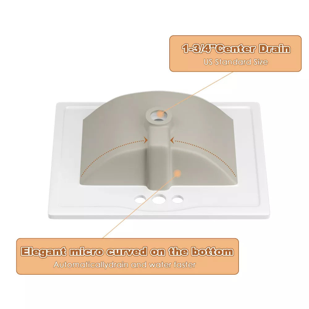 3-Hole 24 in. W x 18.25 in. D Classic Contemporary Rectangular Ceramic Single Sink Basin Vanity Top in White