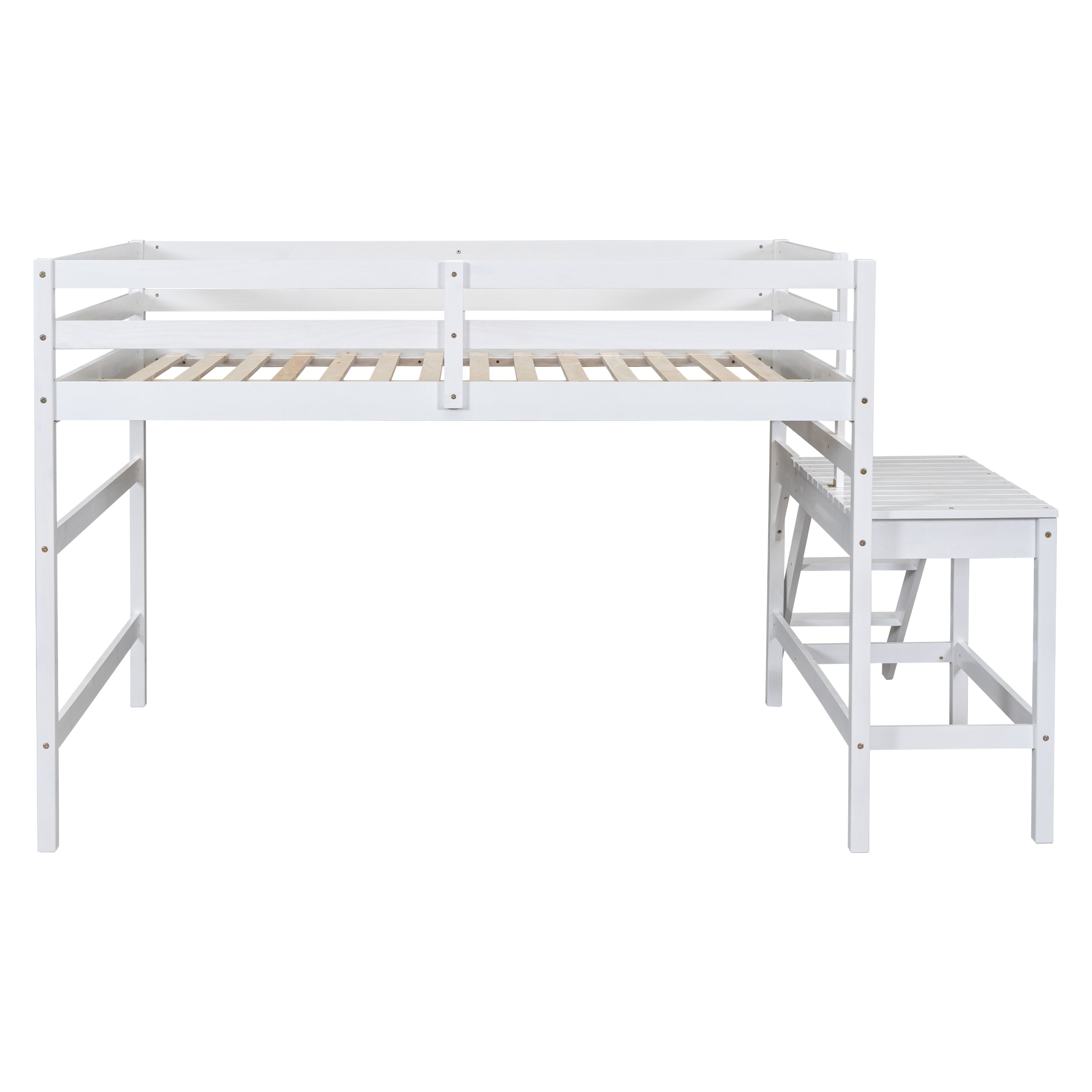 Full Loft Bed with Platform,ladder,White