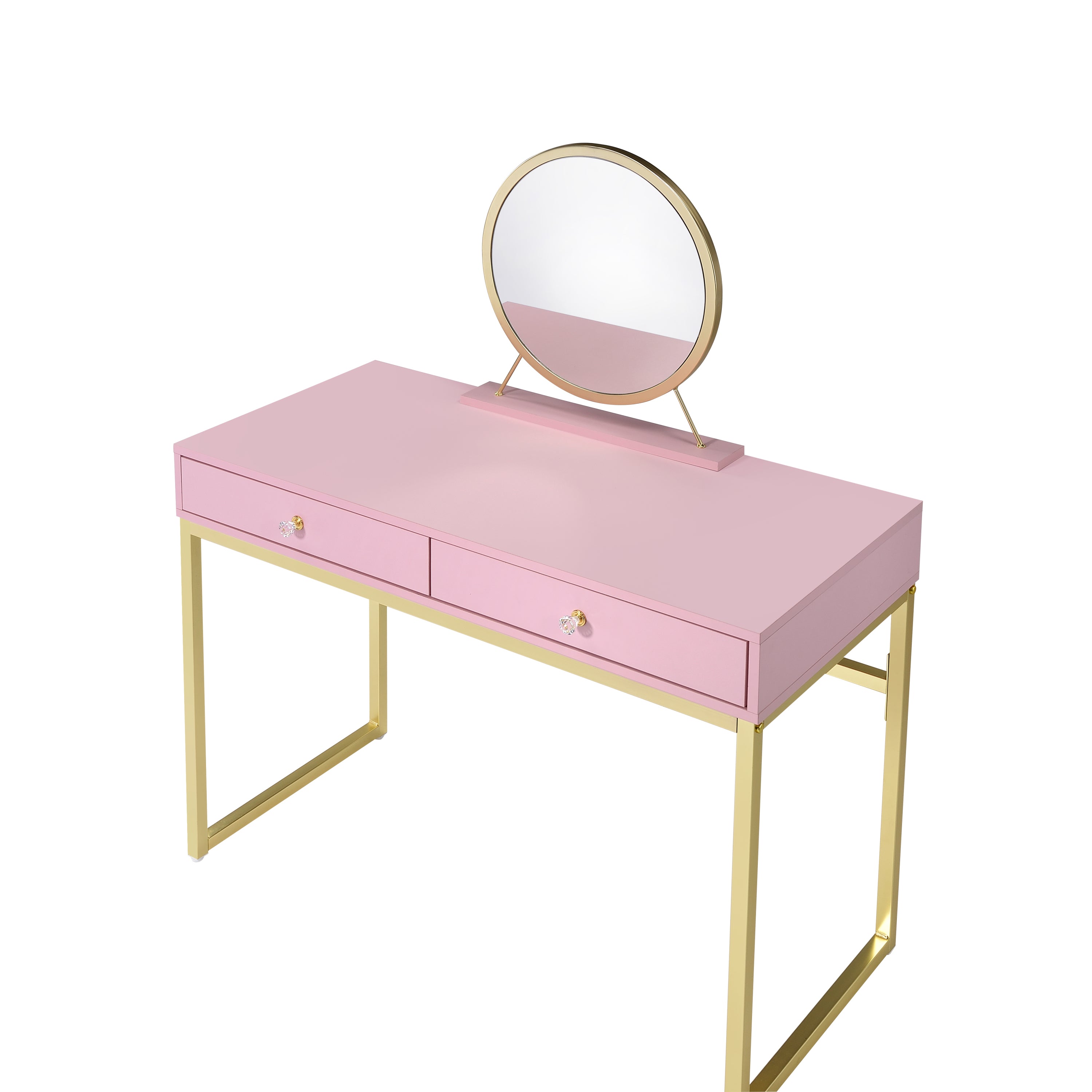 Coleen Vanity Desk w/Mirror & Jewelry Tray in Pink & Gold Finish AC00668