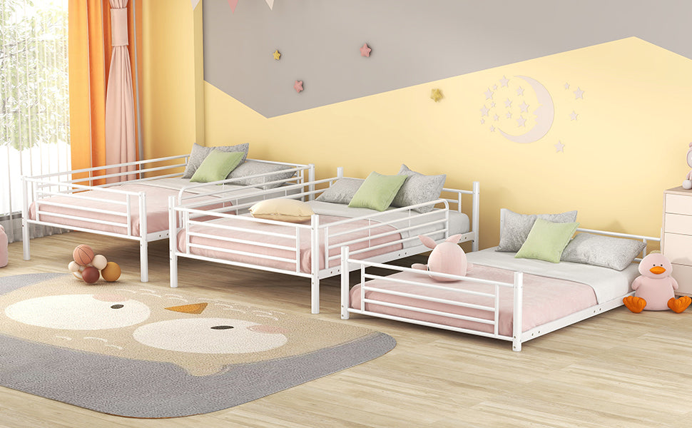 Full-Full-Full Metal Triple Bed with Built-in Ladder, Divided into Three Separate Beds,White(OLD SKU:LP000297AAK)