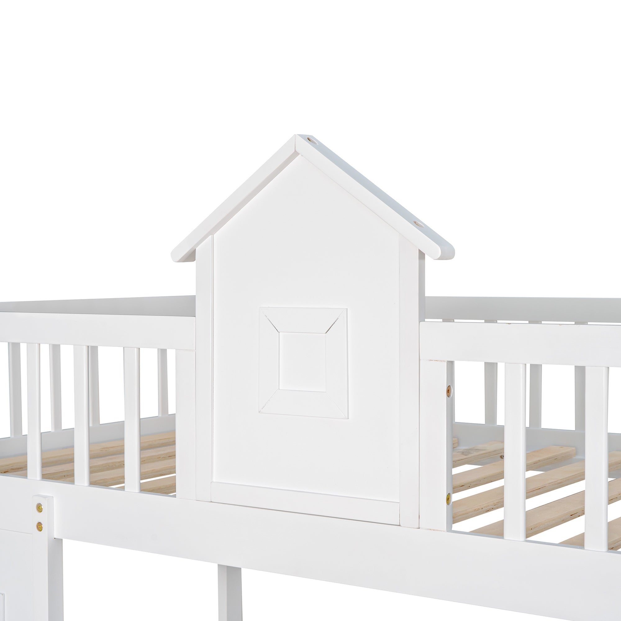 Twin-Over-Twin Bunk Bed with Changeable Table , Bunk Bed Turn into Upper Bed and Down Desk with 2 Drawers - White