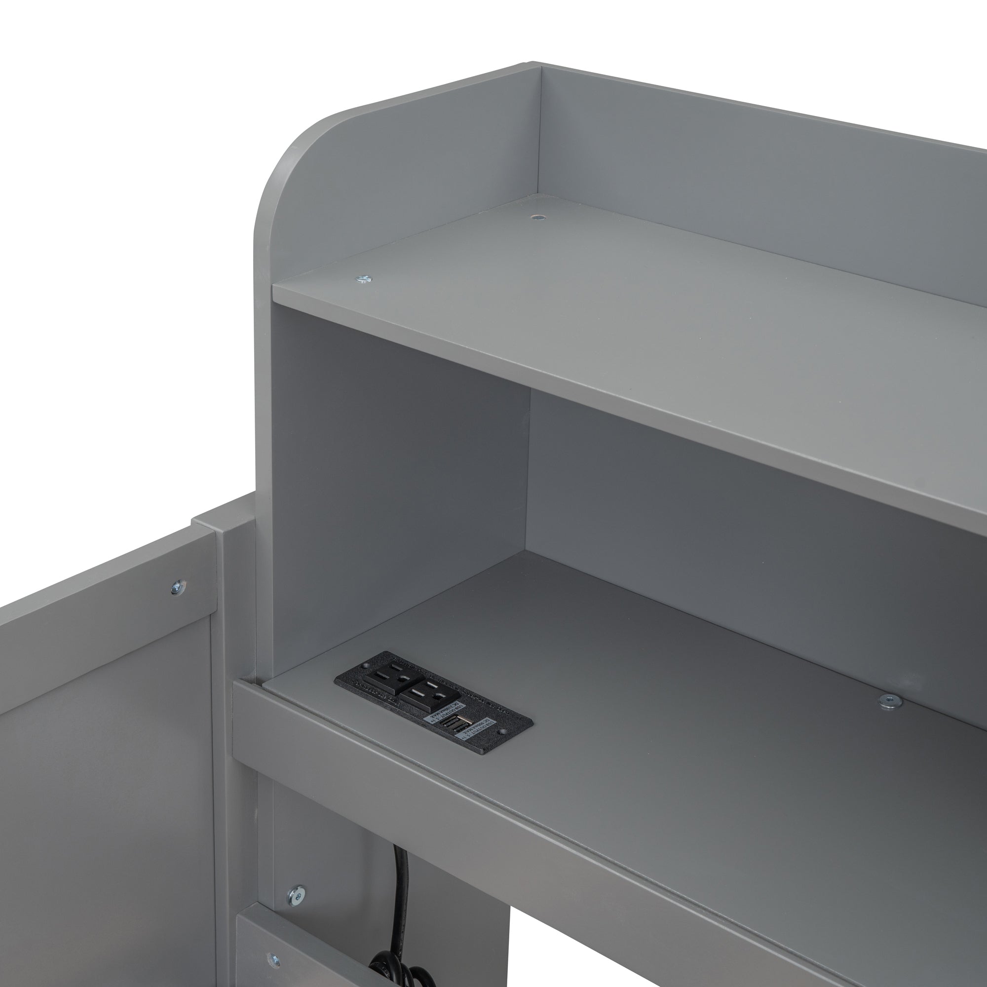 Twin XL Wooden Daybed with 2 Twin Trundles and Storage Shelf, Daybed with USB Charging Ports, No Box-spring Needed, Gray