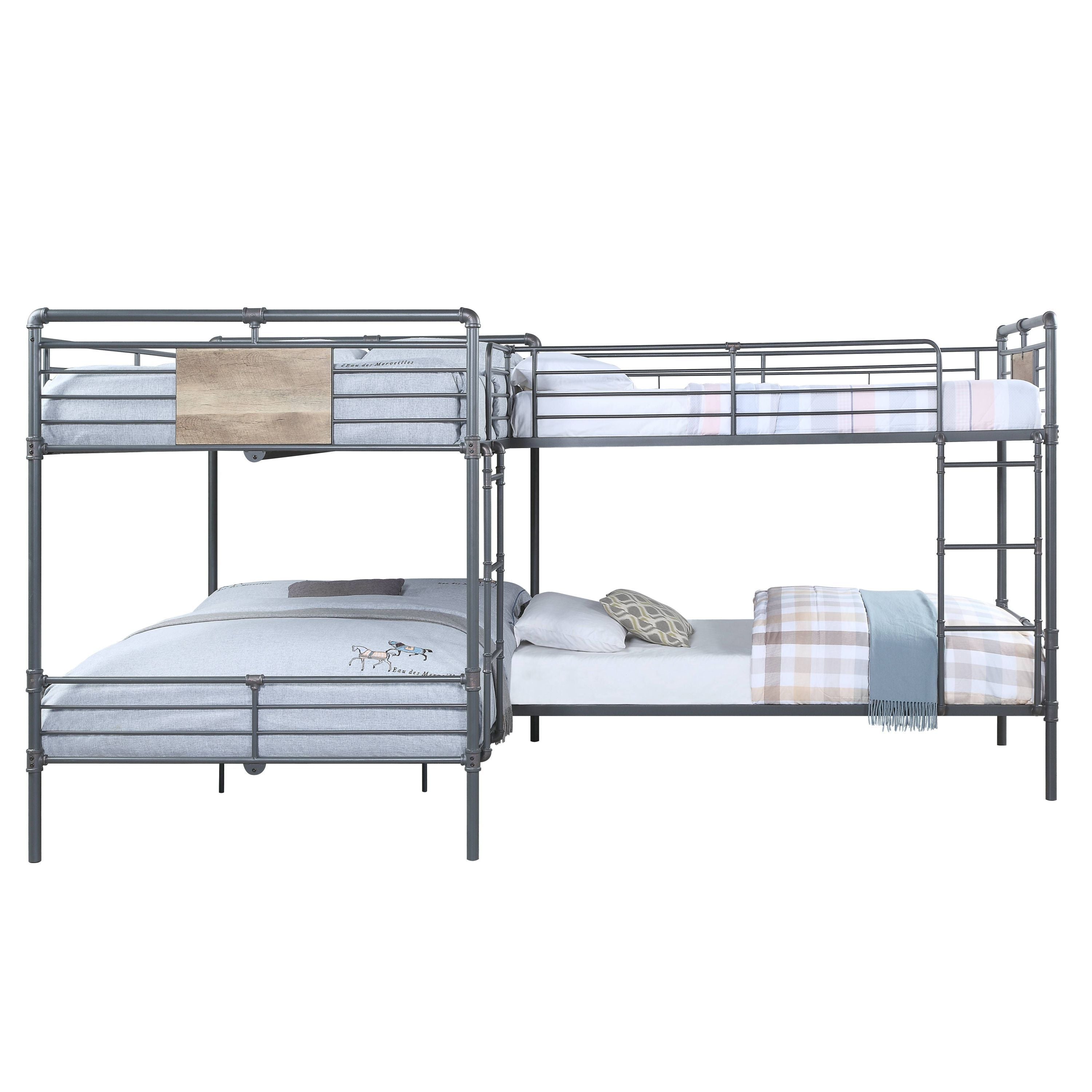Cordelia Twin/Full L Shape Bunk Bed in Sandy Black, Dark Bronze Hand-Brushed Finish BD00365